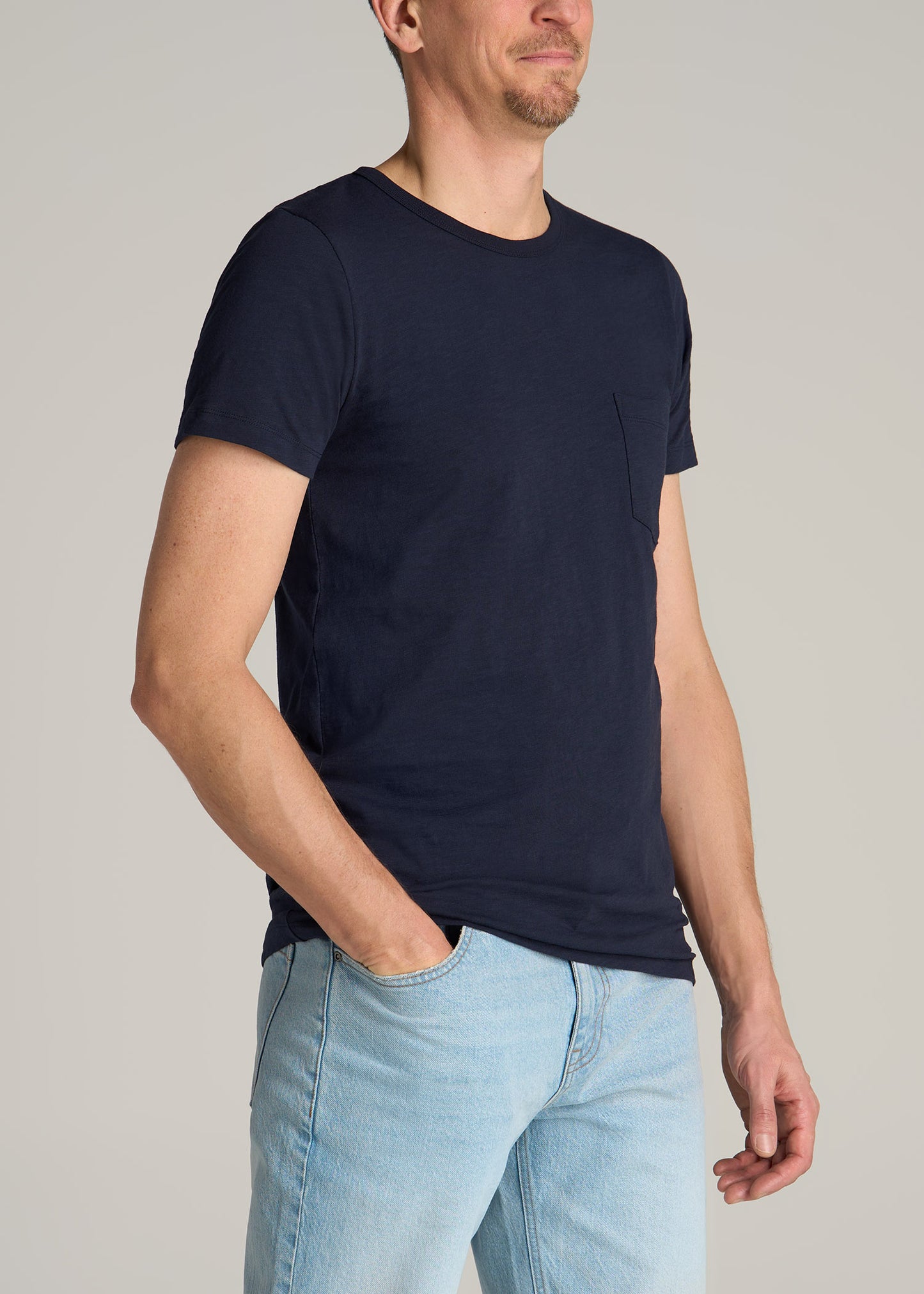 Sunwashed Slub Pocket T-Shirt For Tall Men in Evening Blue