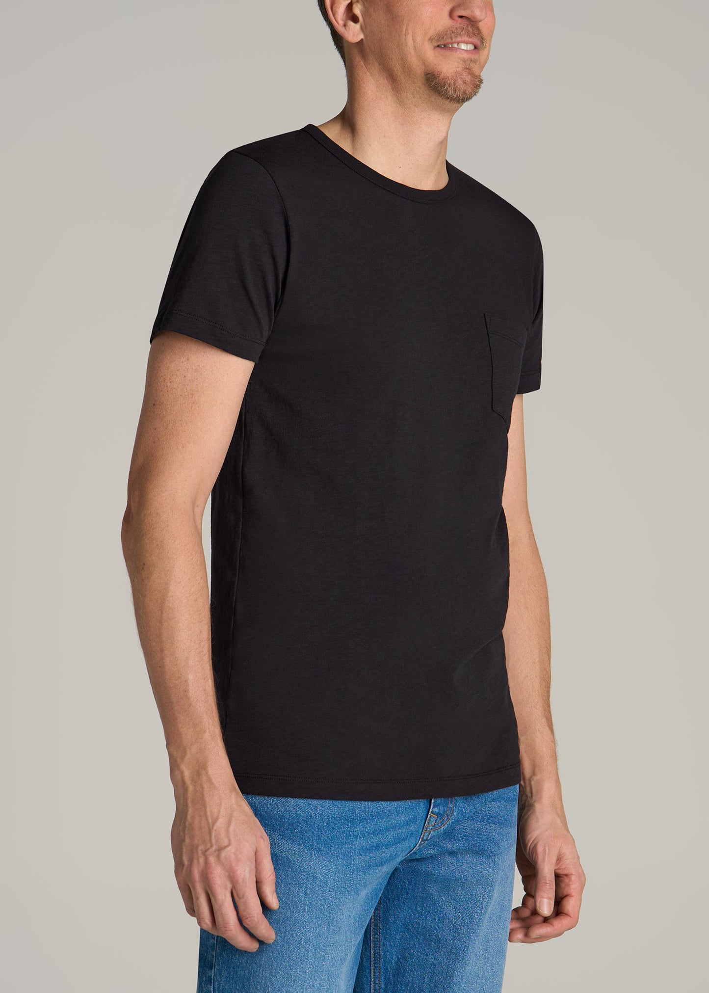 Sunwashed Slub Pocket T-Shirt For Tall Men in Washed Black