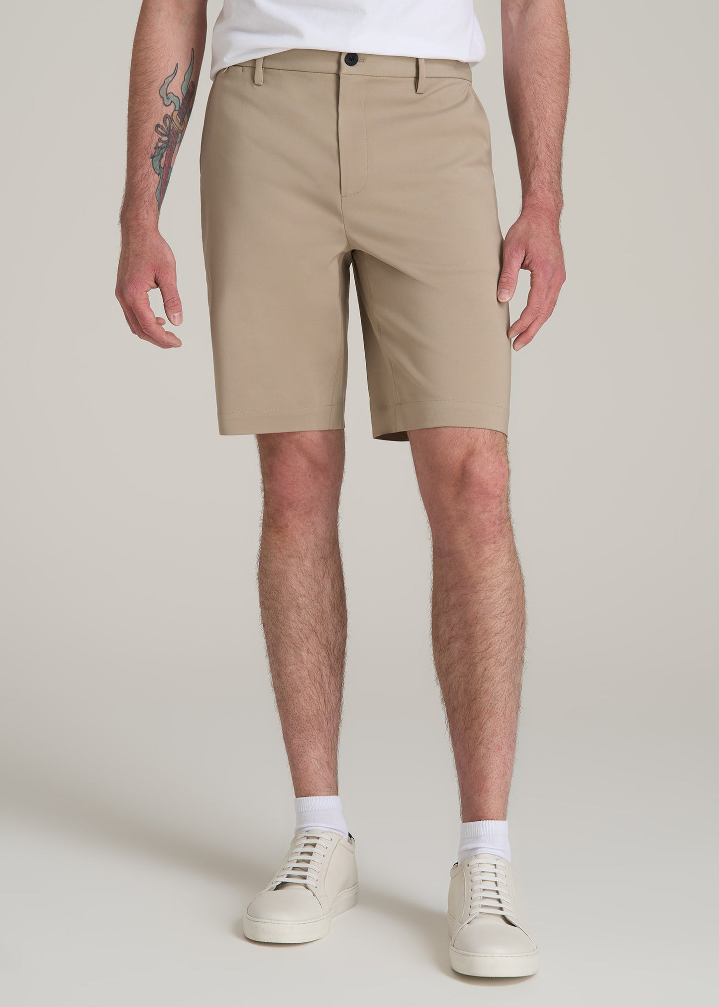 Tech Chino Shorts for Tall Men in Desert Khaki