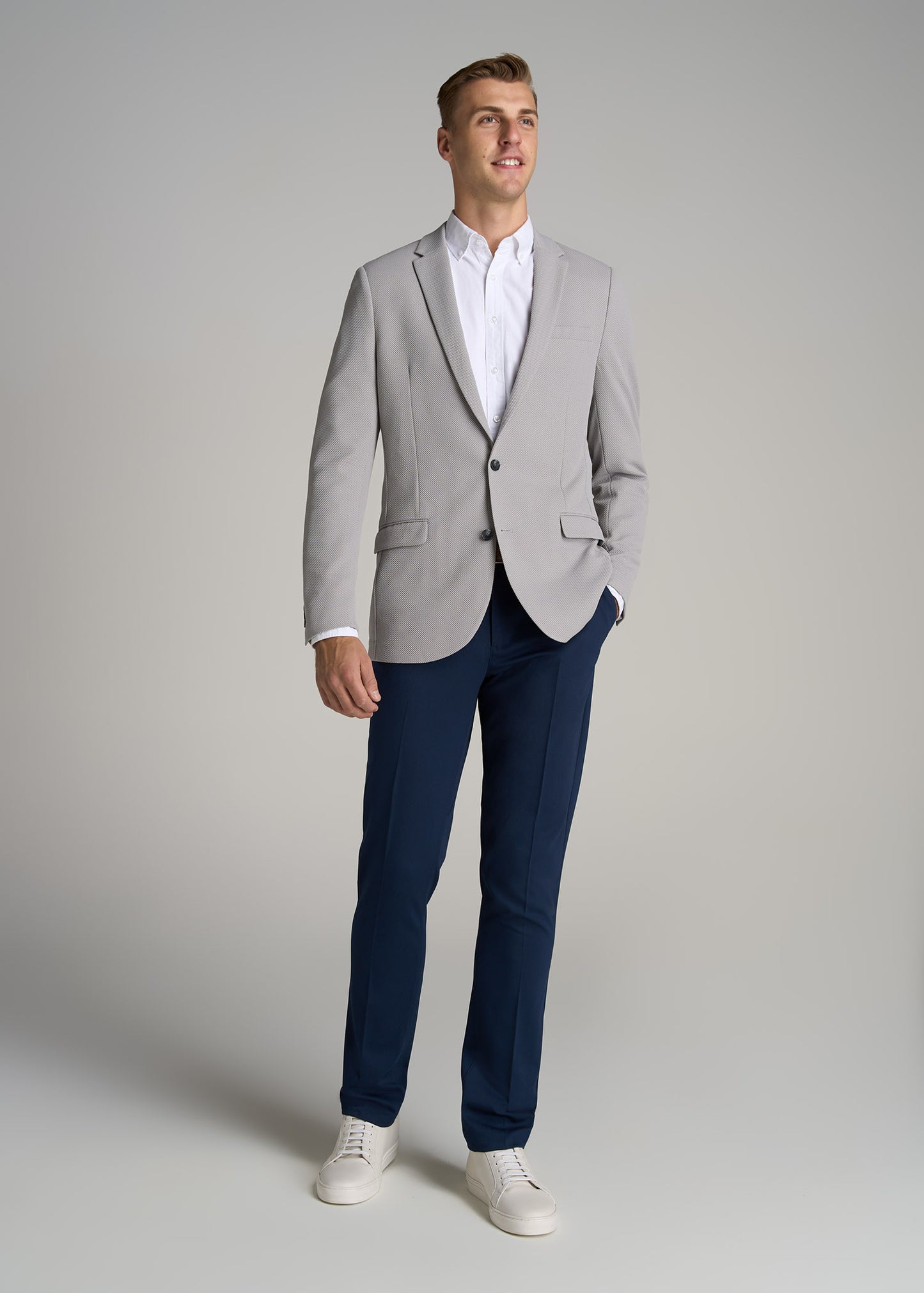 Textured Blazer for Tall Men in Soft Grey