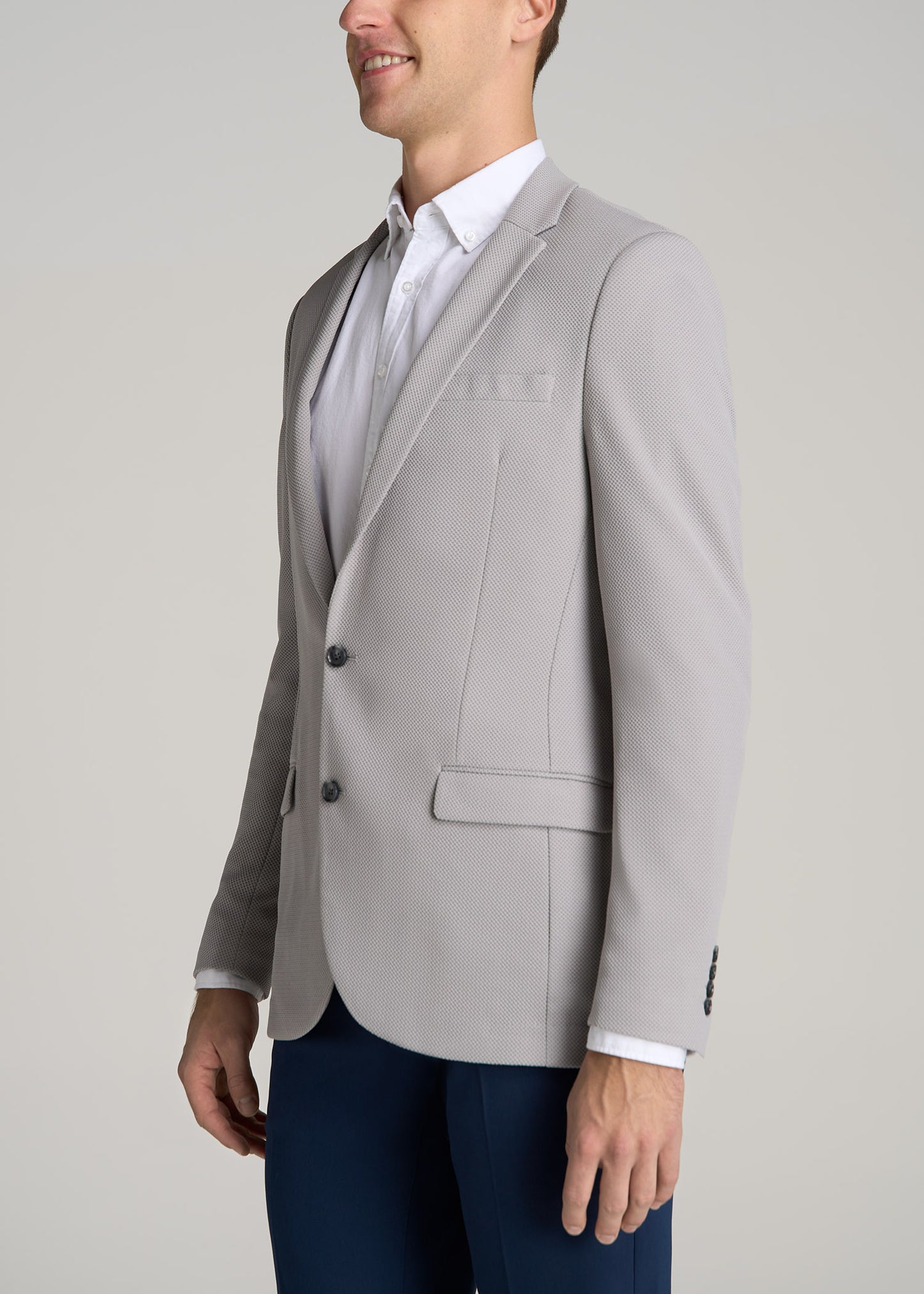 Textured Blazer for Tall Men in Soft Grey