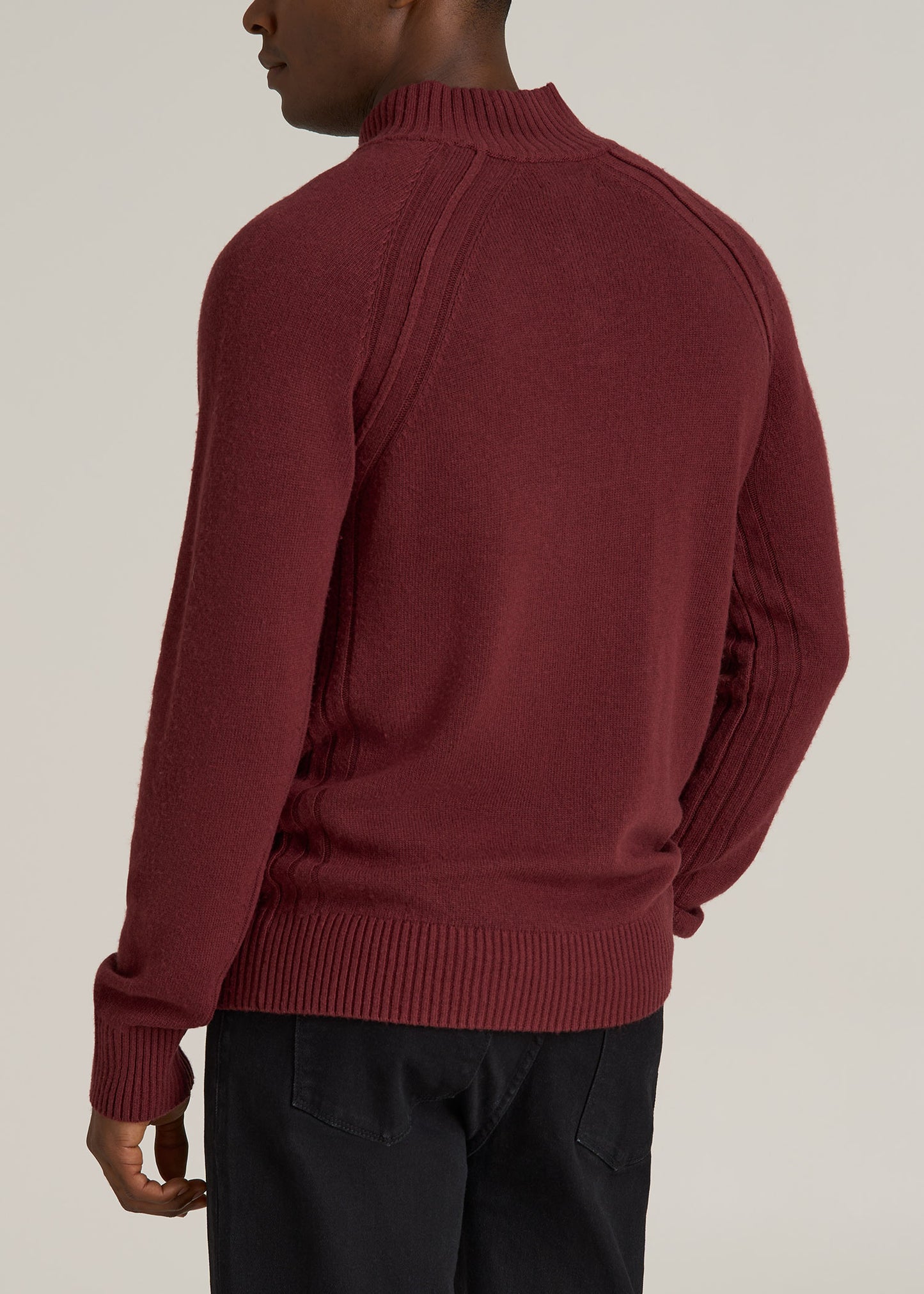 Three Button Mock Neck Tall Men's Sweater in Red Ochre