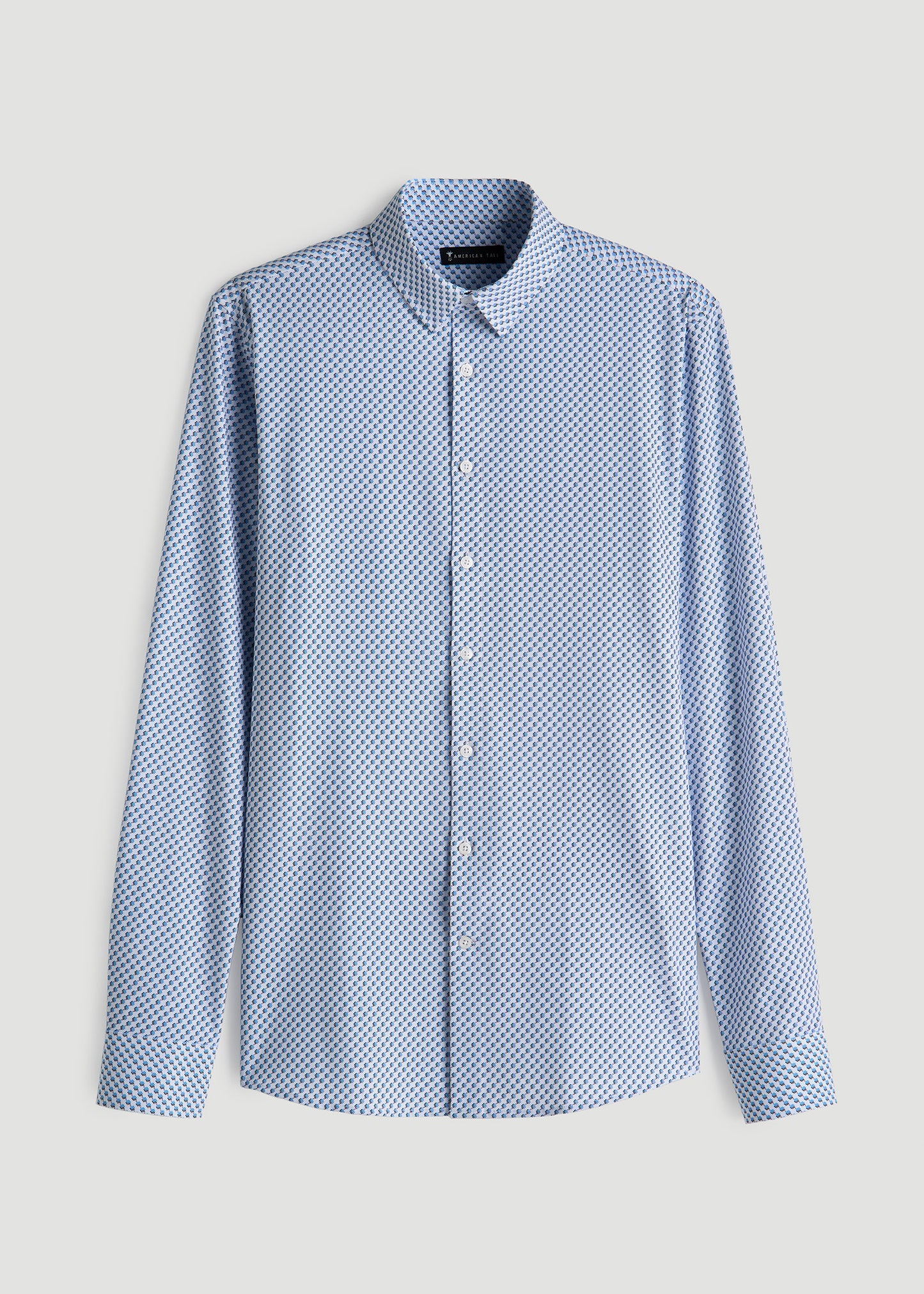 Traveler Stretch Dress Shirt for Tall Men in Light Blue Geometric