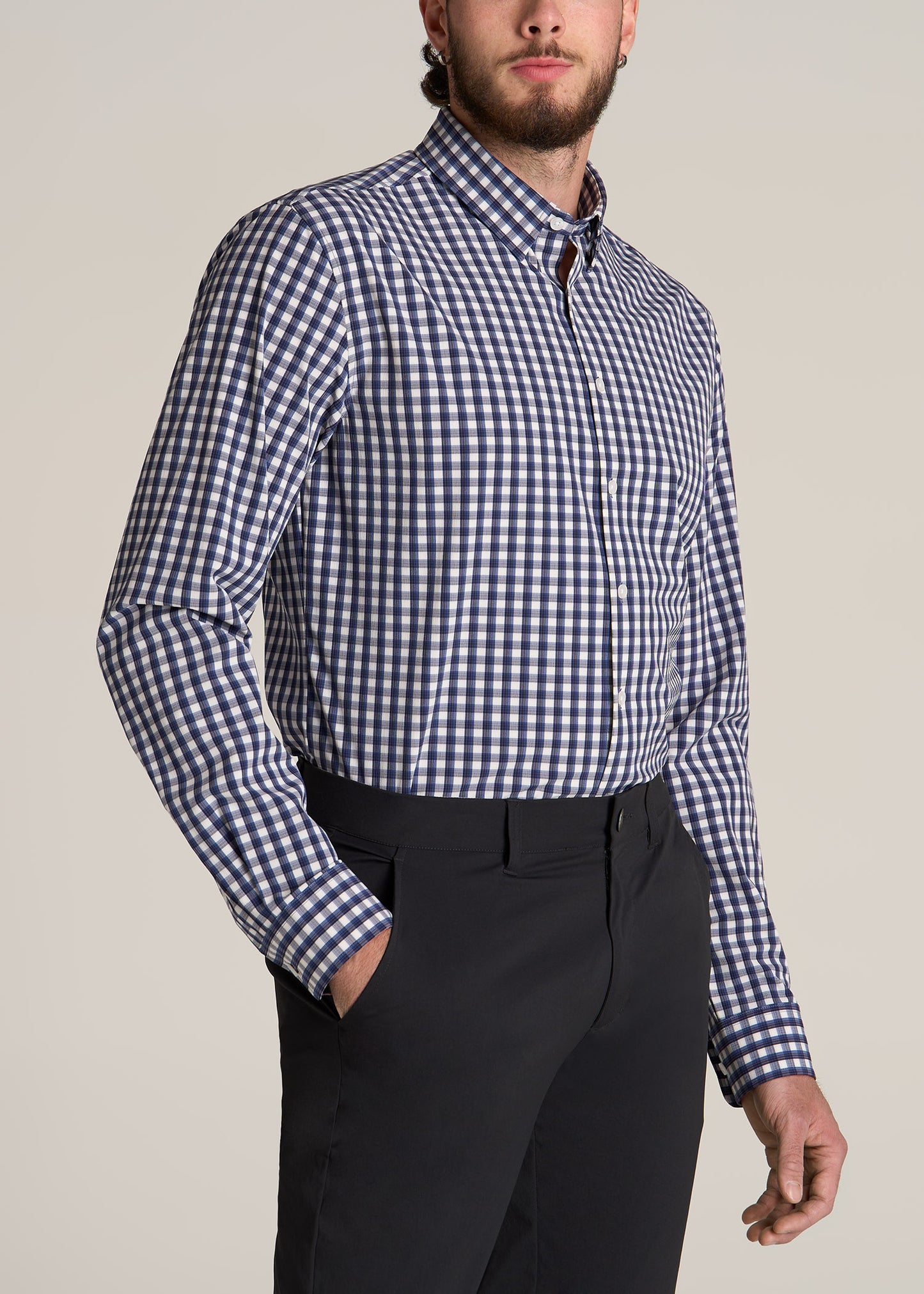 American-Tall-Men-Traveler-Stretch-Dress-Shirt-Blue-White-Gingham-Side