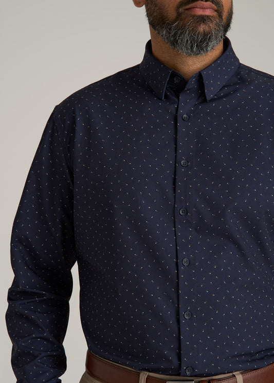 Traveler Stretch Dress Shirt for Tall Men in Dark Blue Floral