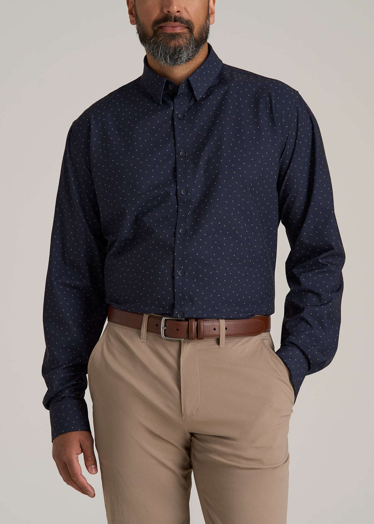 Traveler Stretch Dress Shirt for Tall Men in Dark Blue Floral