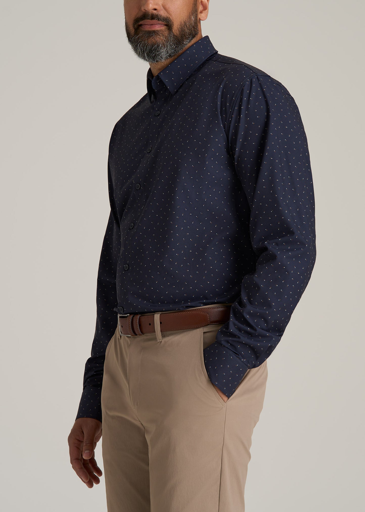 Traveler Stretch Dress Shirt for Tall Men in Dark Blue Floral