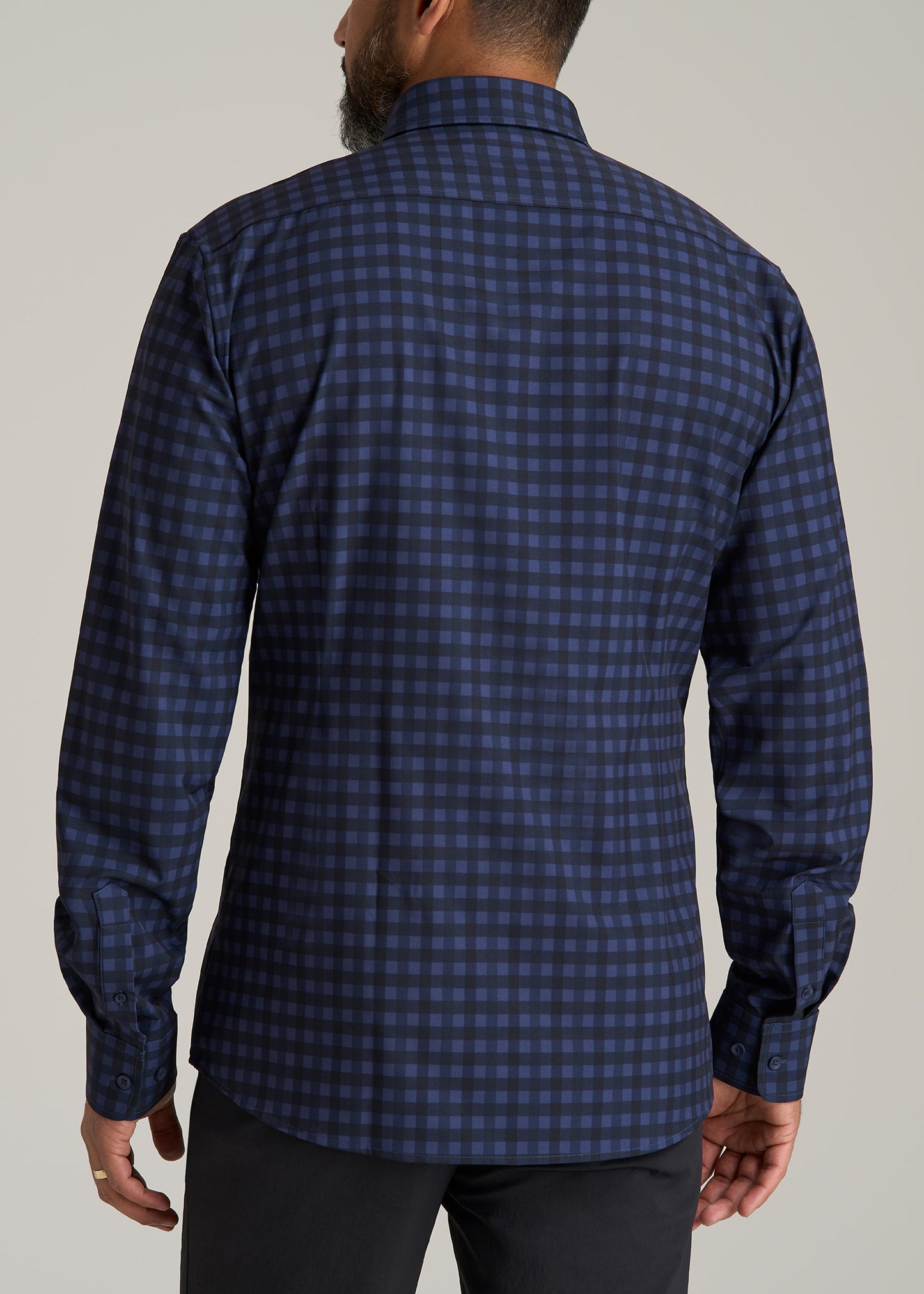 Traveler Stretch Dress Shirt for Tall Men in Deep Violet Gingham