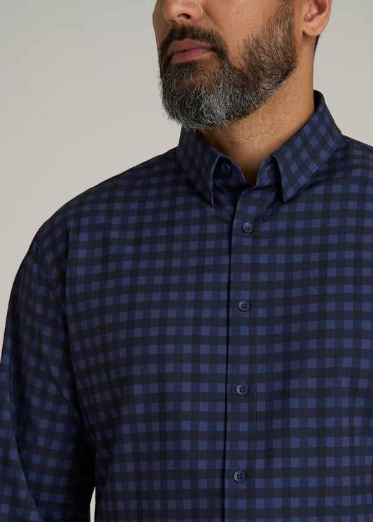 Traveler Stretch Dress Shirt for Tall Men in Deep Violet Gingham