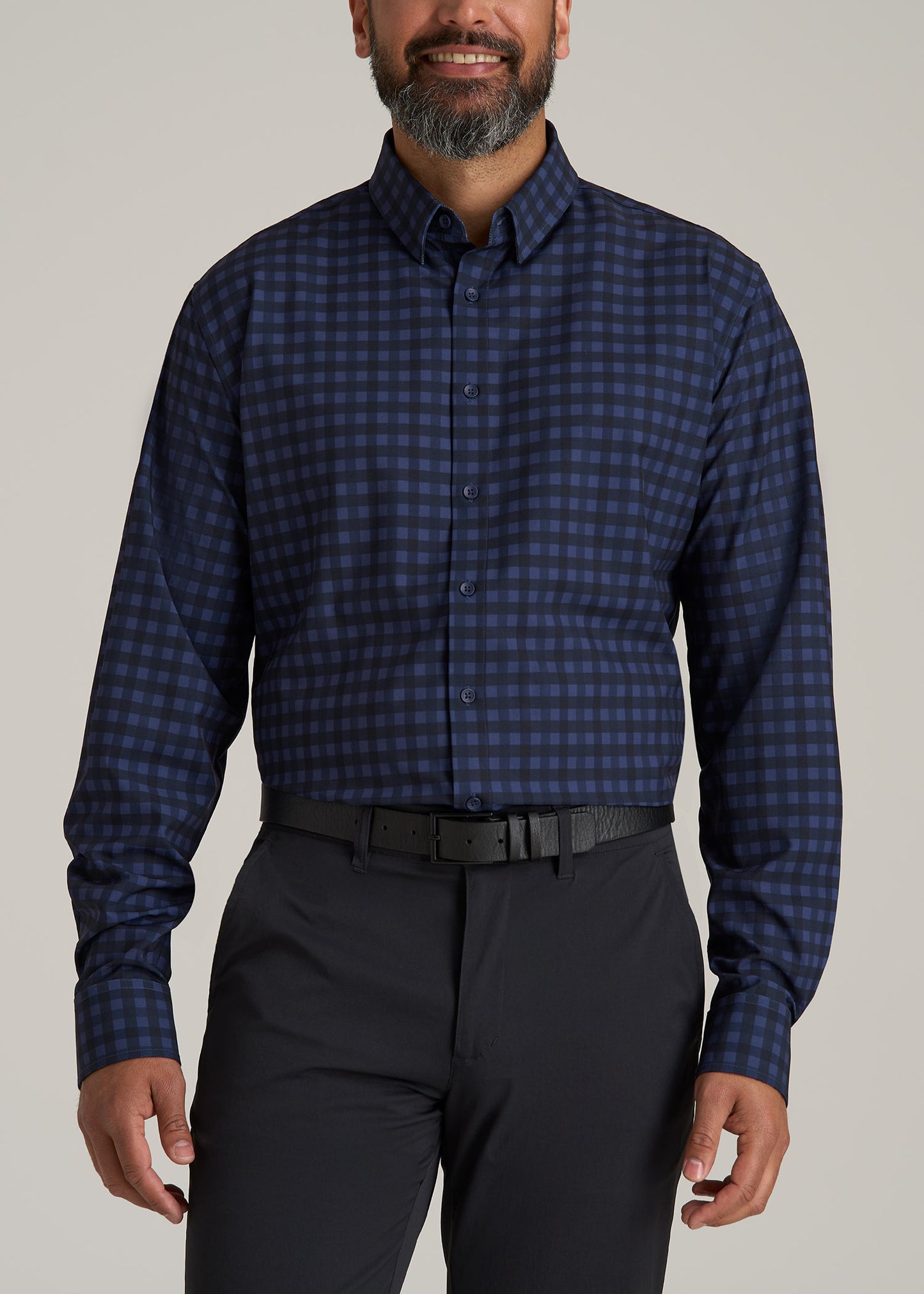 Traveler Stretch Dress Shirt for Tall Men in Deep Violet Gingham