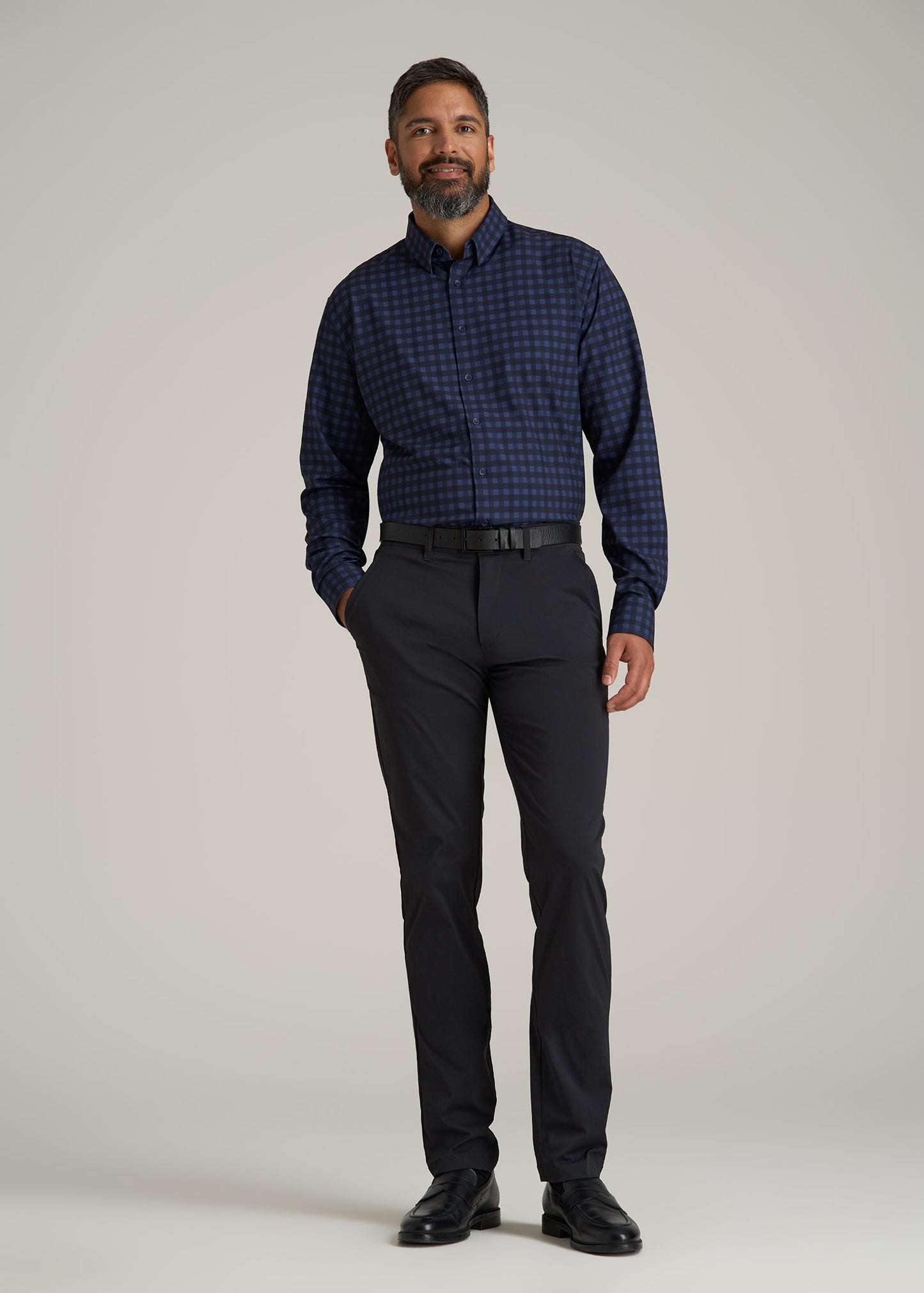 Traveler Stretch Dress Shirt for Tall Men in Deep Violet Gingham