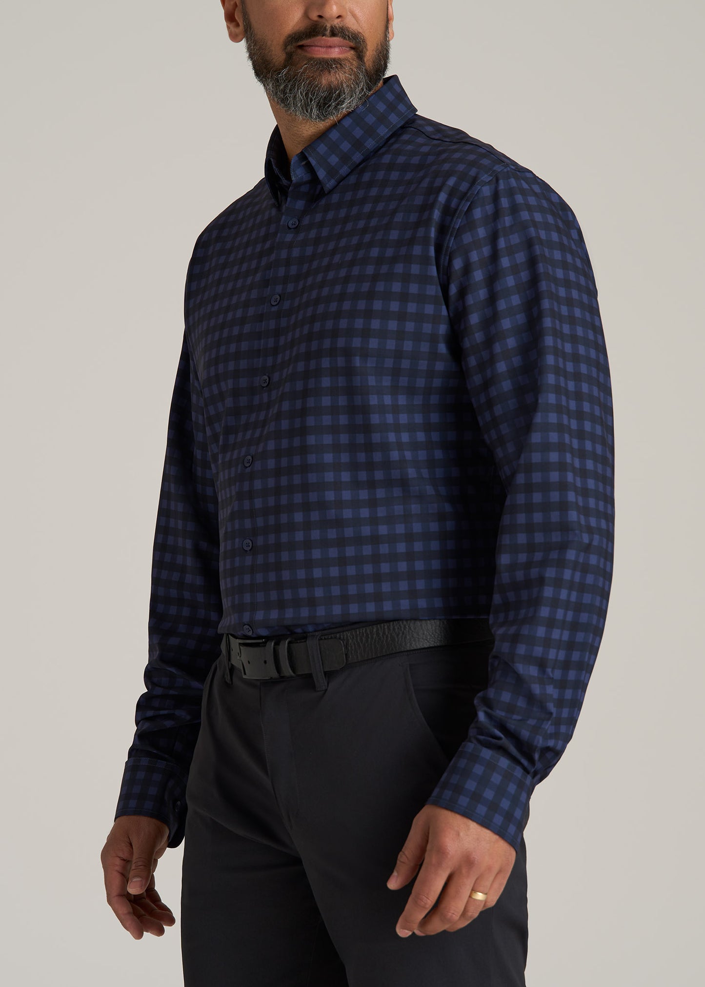 Traveler Stretch Dress Shirt for Tall Men in Deep Violet Gingham