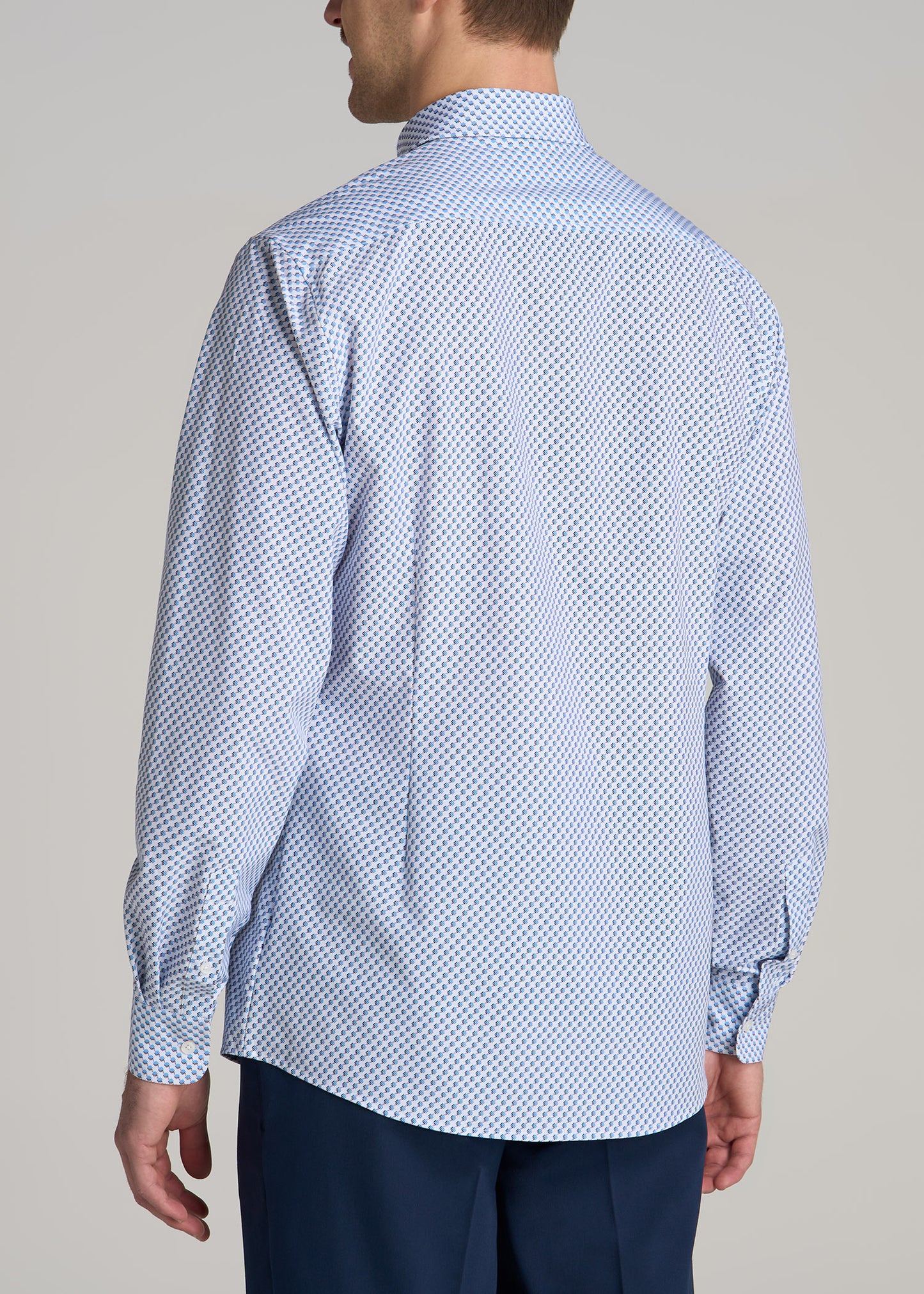 Traveler Stretch Dress Shirt for Tall Men in Light Blue Geometric