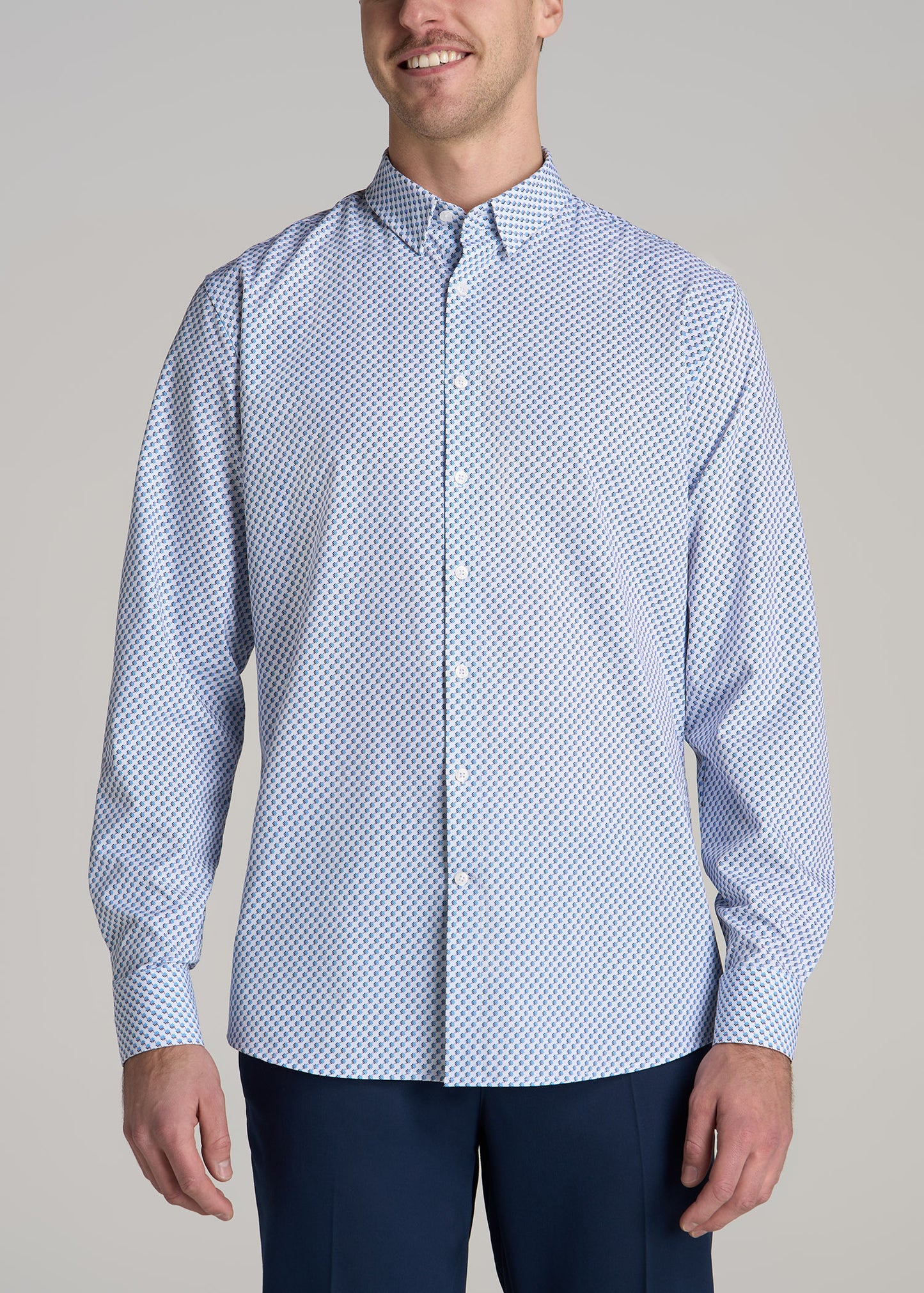 Traveler Stretch Dress Shirt for Tall Men in Light Blue Geometric