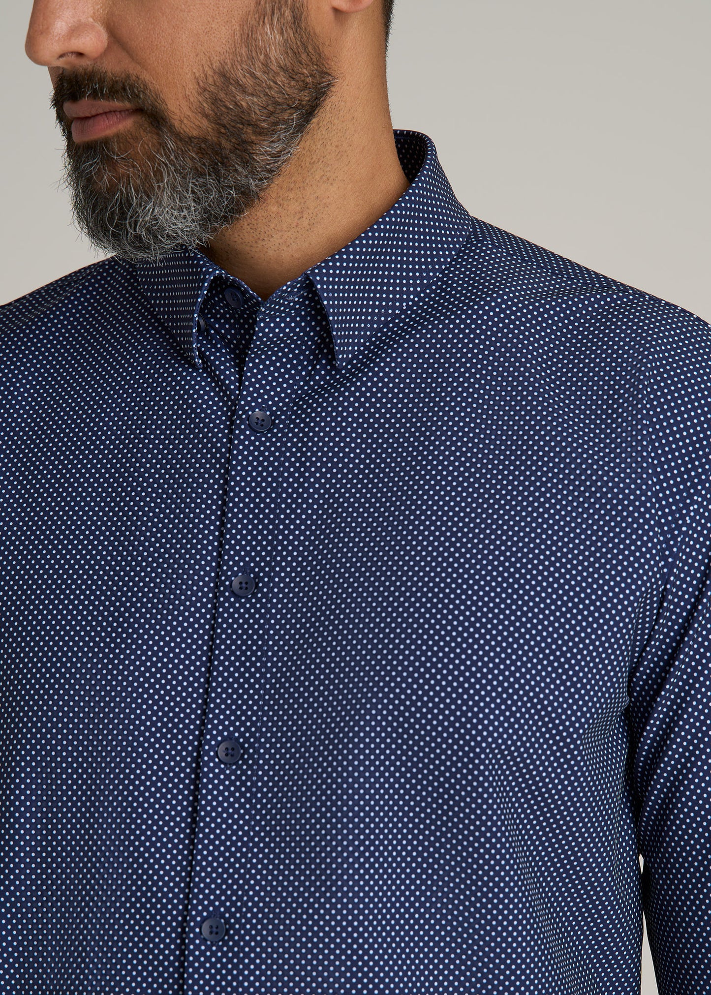 Traveler Stretch Dress Shirt for Tall Men in Navy Polka Dot