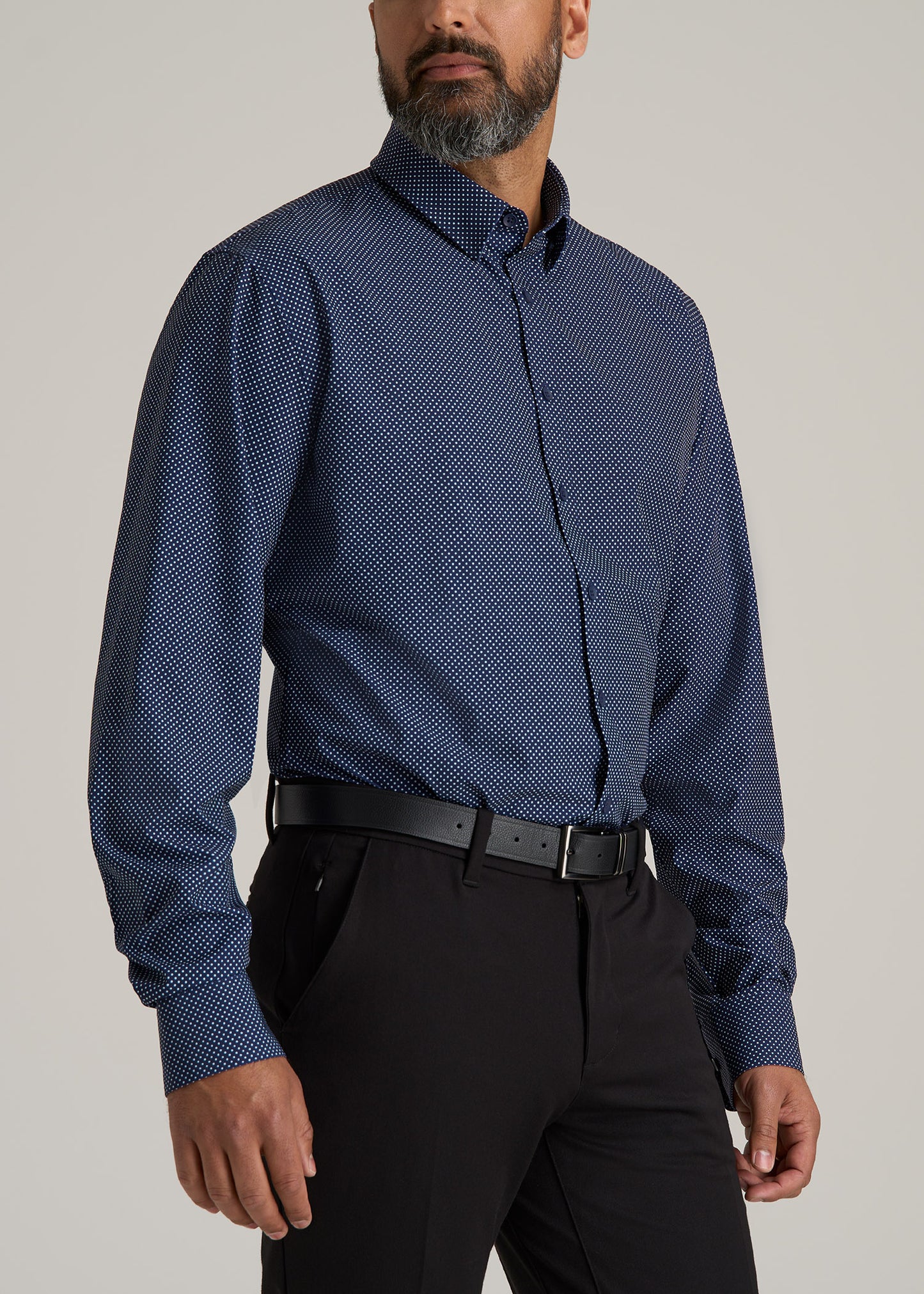 Traveler Stretch Dress Shirt for Tall Men in Navy Polka Dot