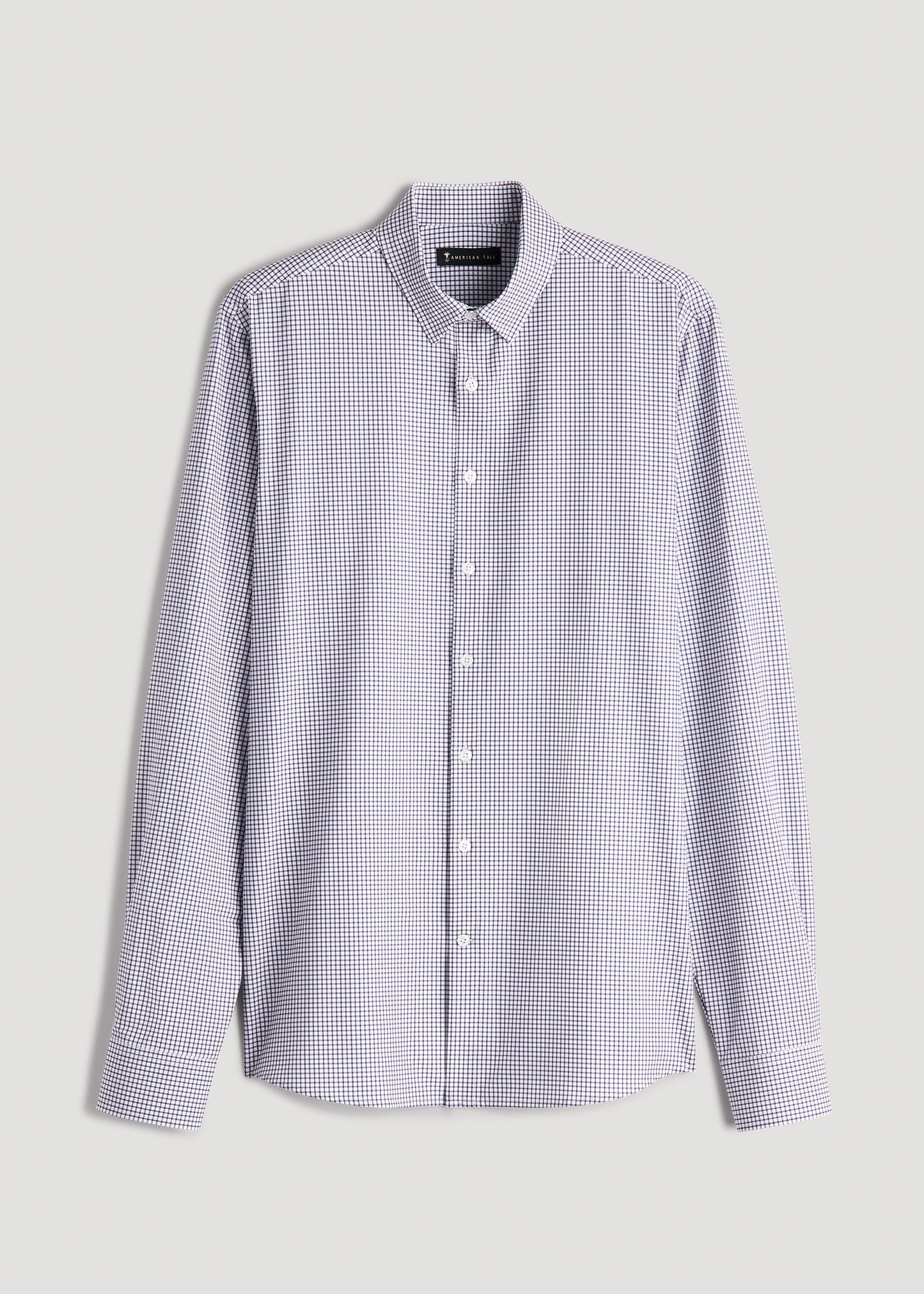 Traveler Stretch Dress Shirt for Tall Men in Plum and Black Grid