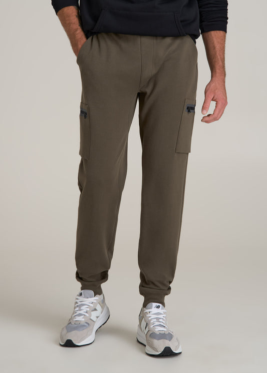 Utility Fleece Cargo Joggers for Tall Men in Camo Green