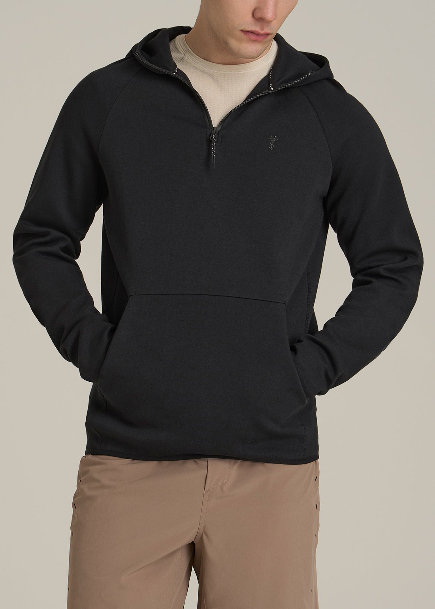 Utility Fleece Hooded Popover for Tall Men in Black