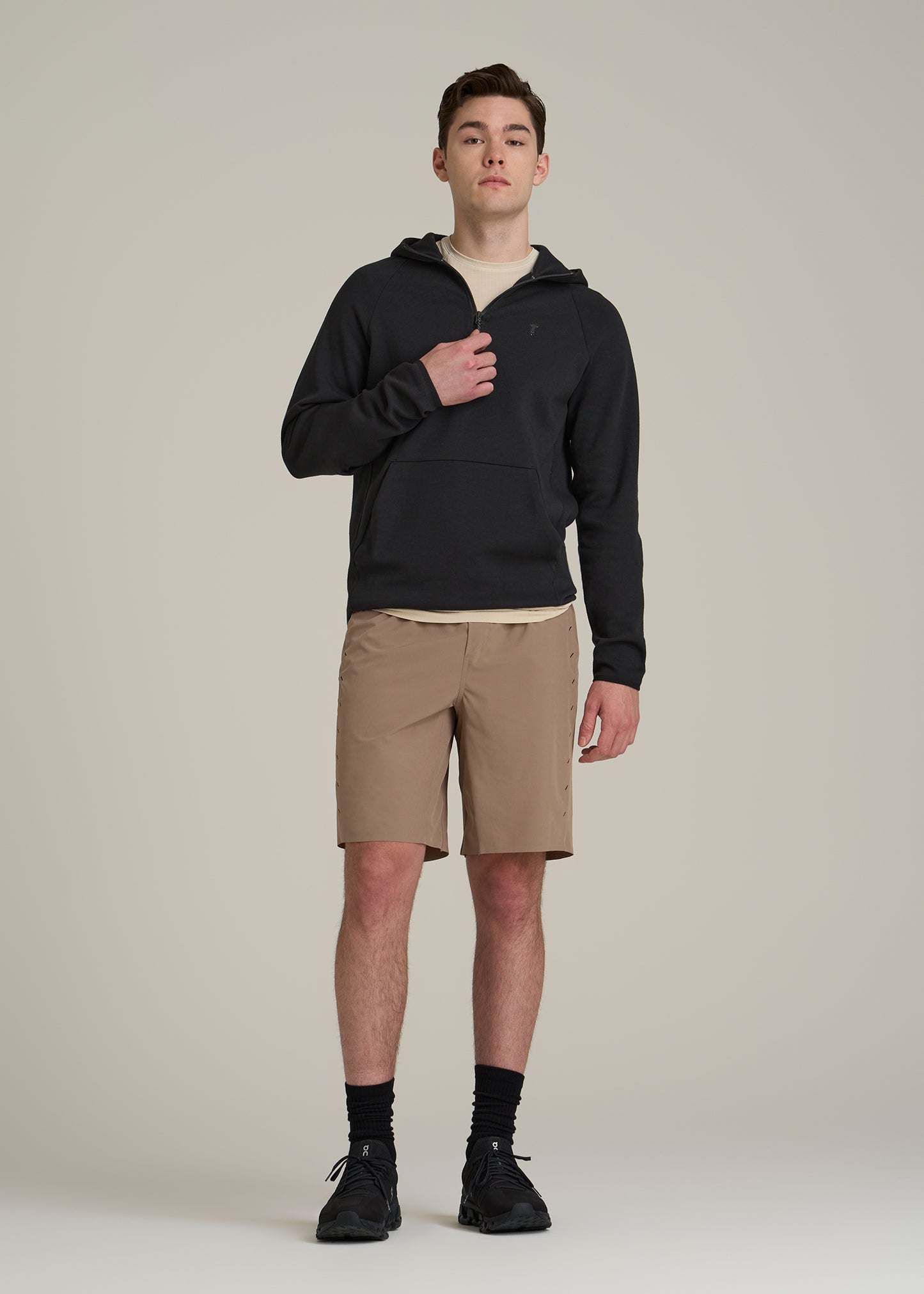 Utility Fleece Hooded Popover for Tall Men in Black