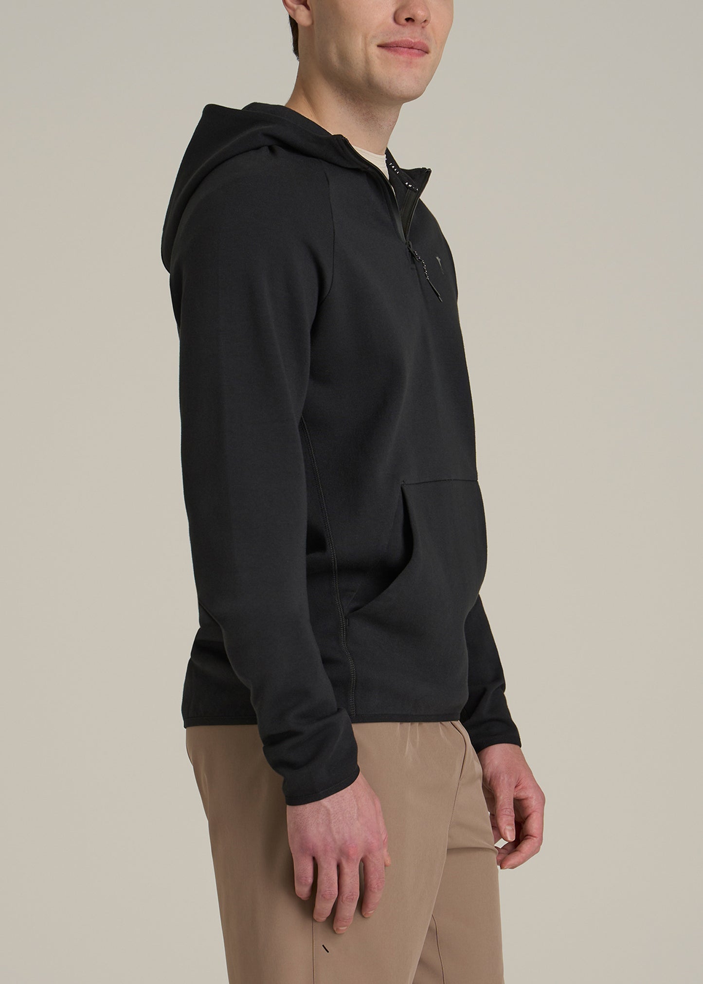 Utility Fleece Hooded Popover for Tall Men in Black