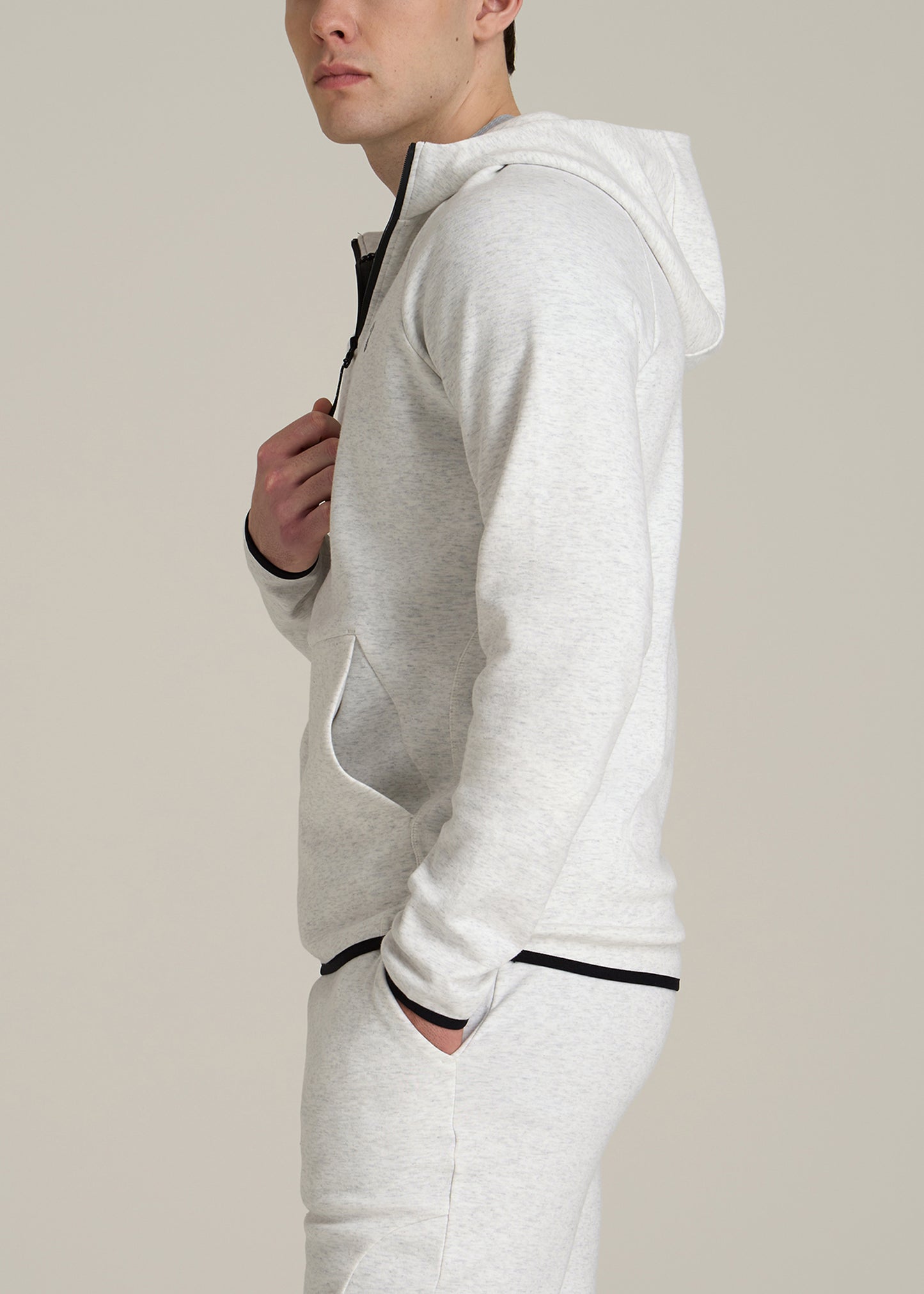 Utility Fleece Hooded Popover for Tall Men in Heather Frost