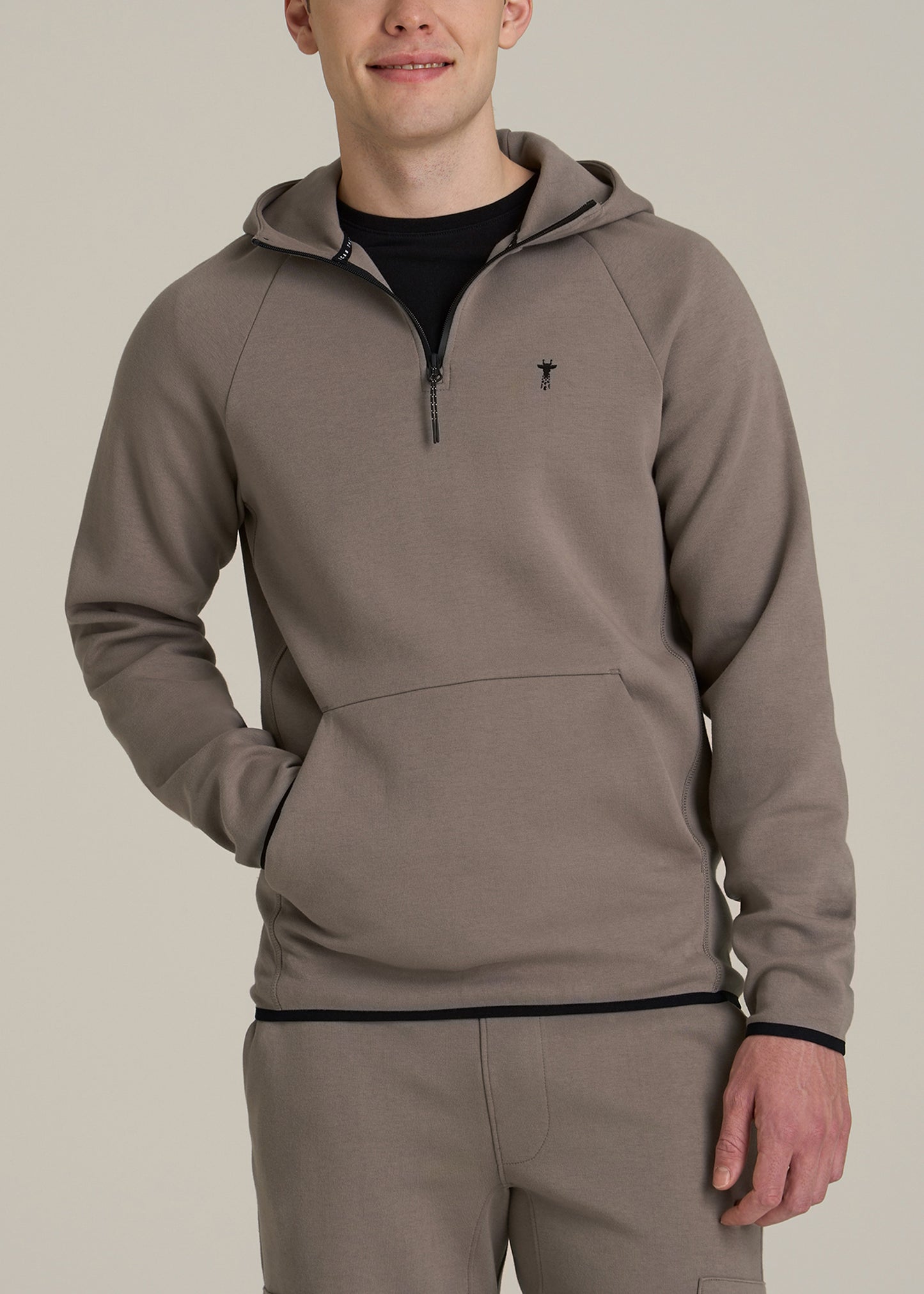 Utility Fleece Hooded Popover for Tall Men in Portobello