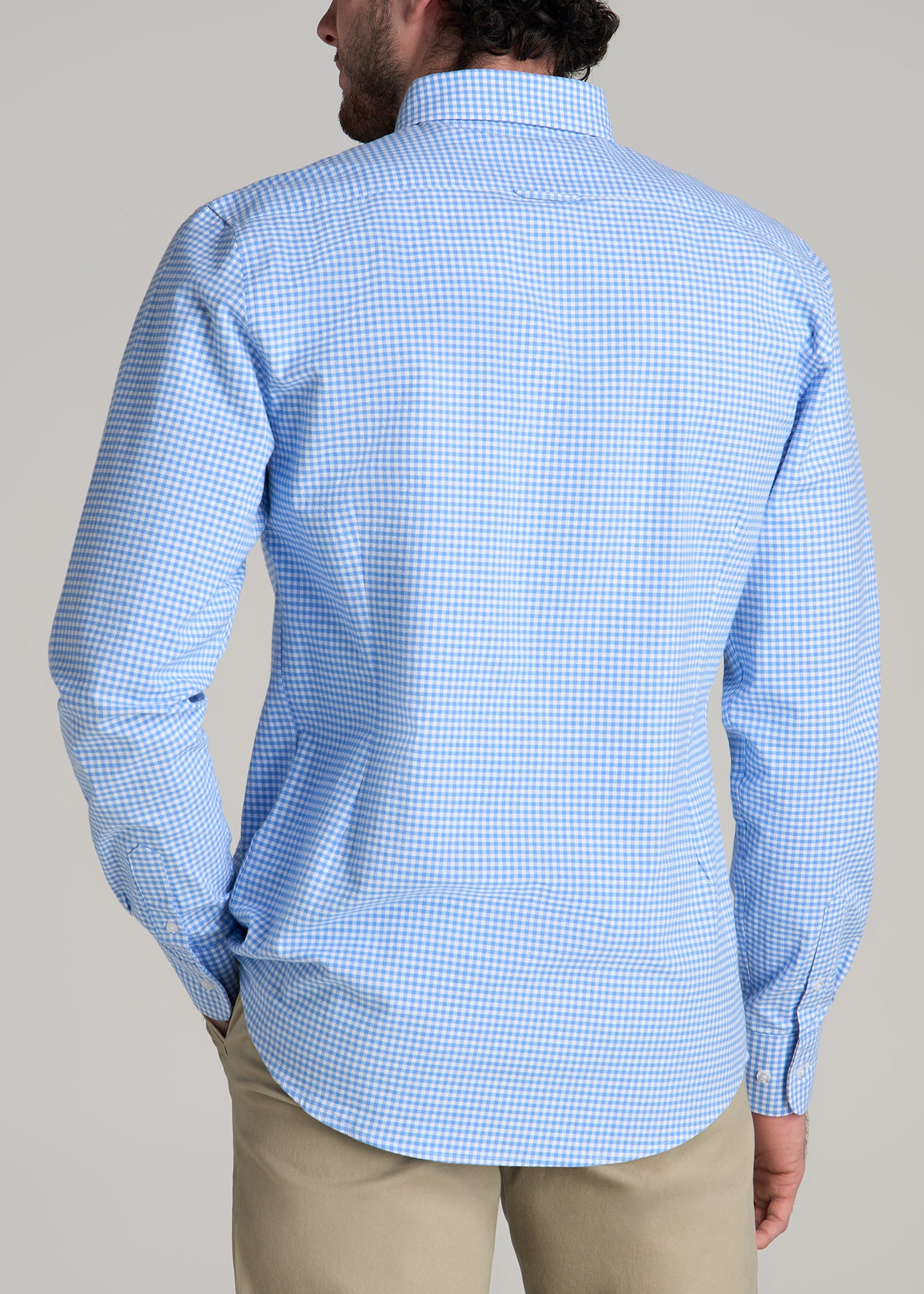 Washed Oxford Shirt for Tall Men in Light Blue Gingham