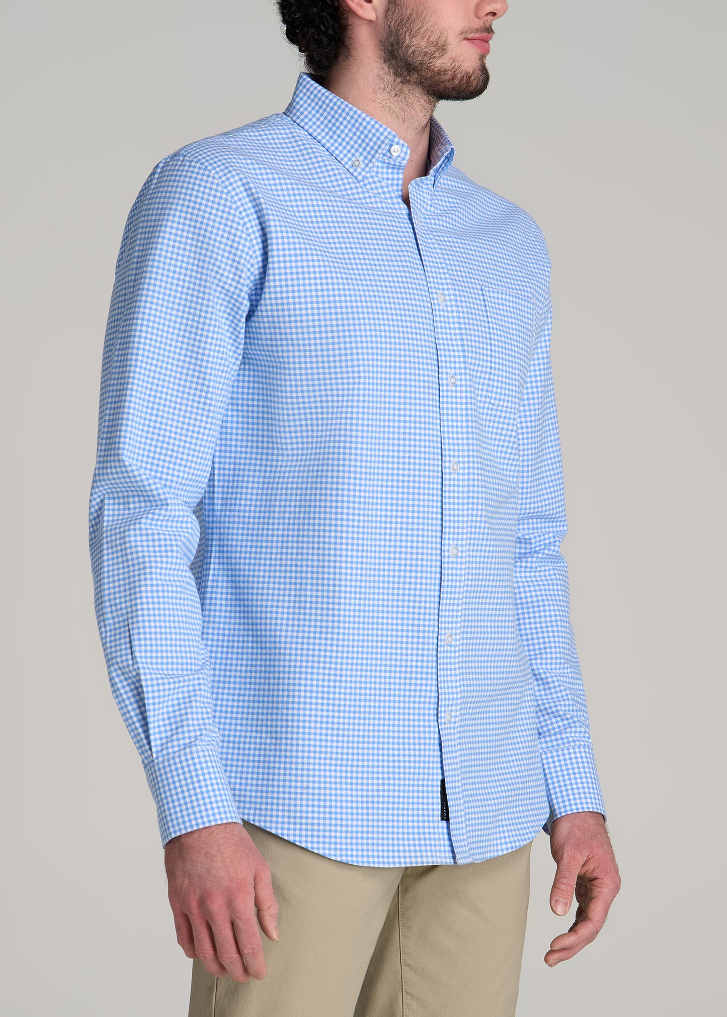 Washed Oxford Shirt for Tall Men in Light Blue Gingham