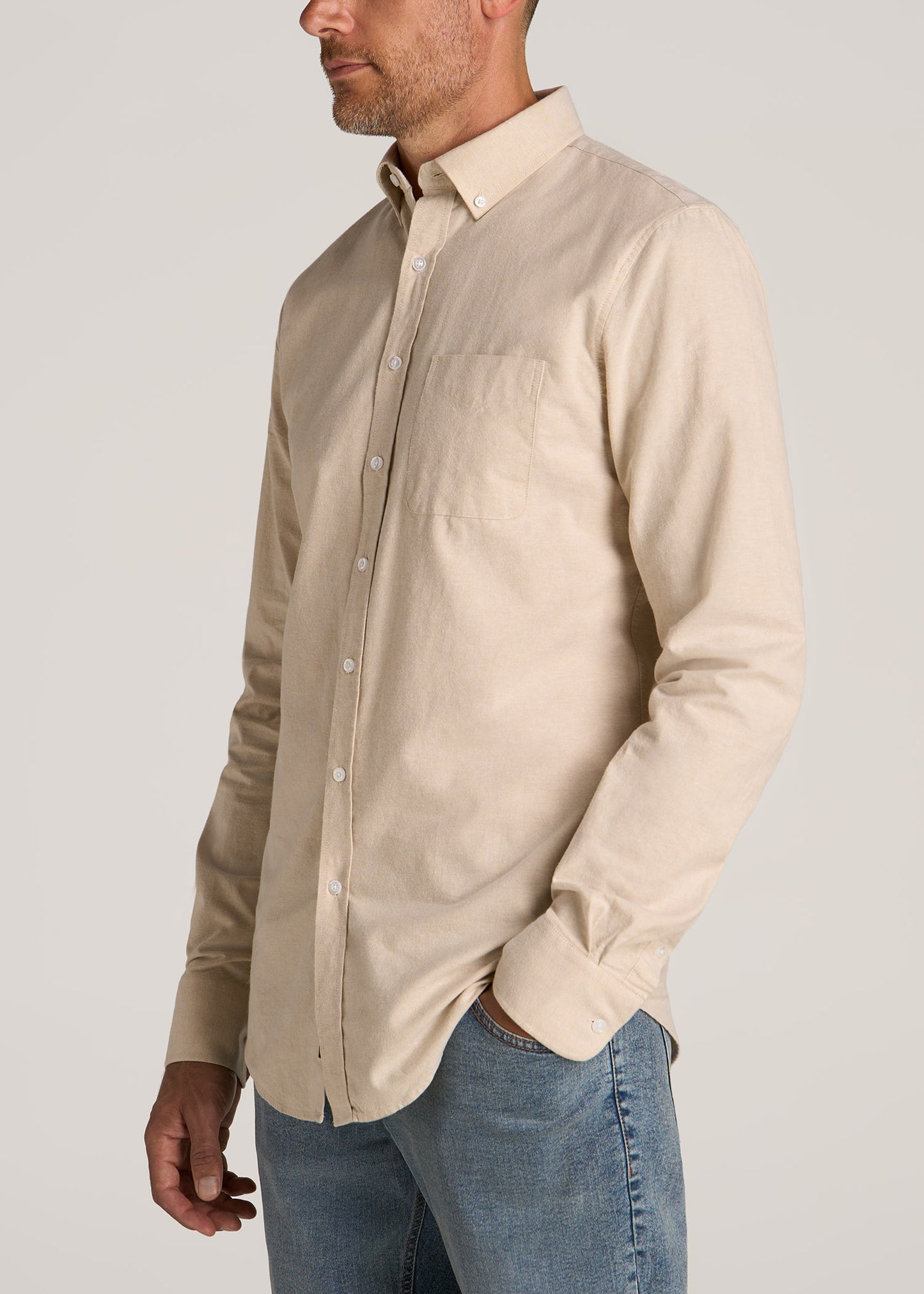 Washed Oxford Shirt for Tall Men in Sandstone