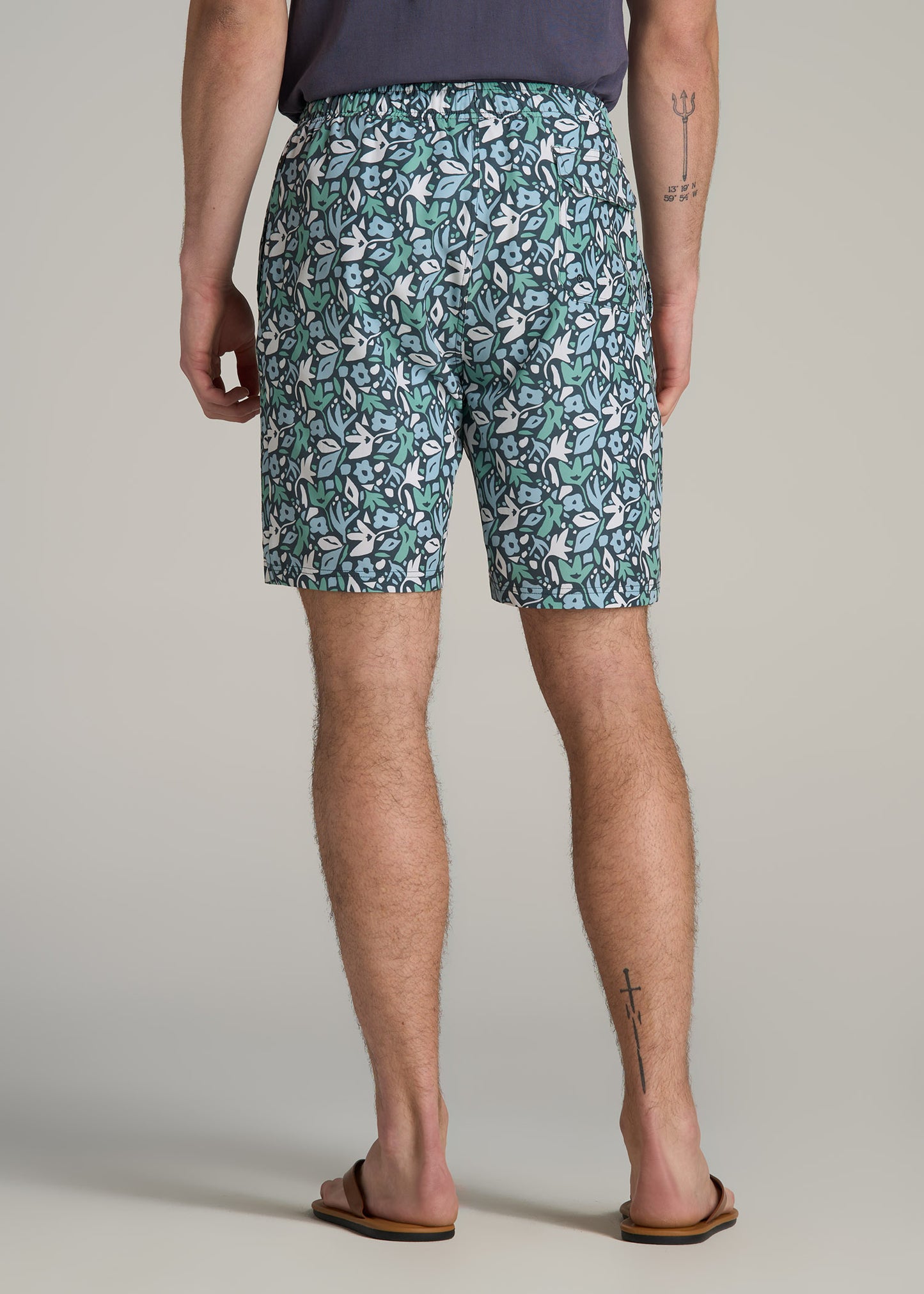 Volley Swim Shorts for Tall Men in Green Floral