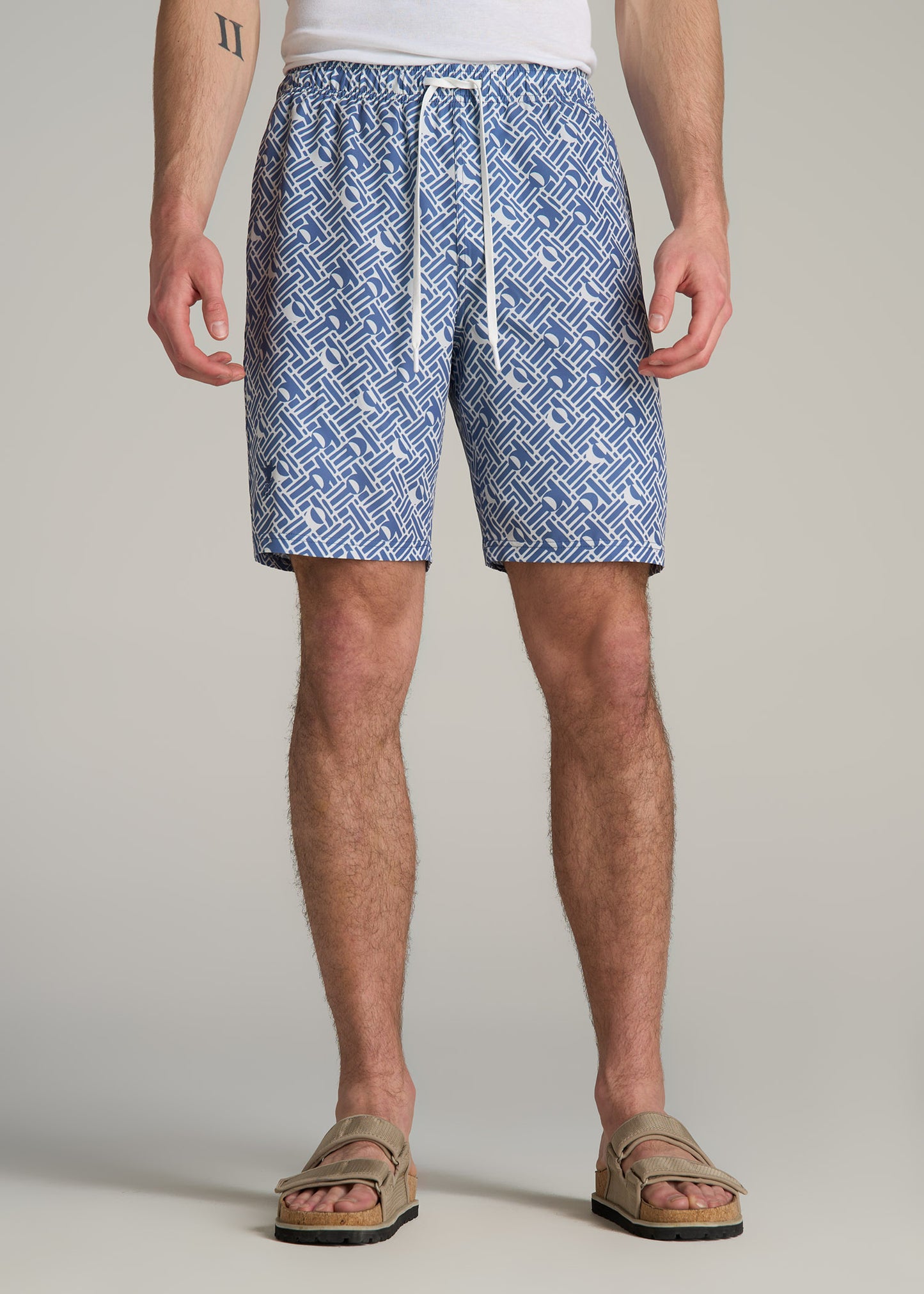 Volley Swim Shorts for Tall Men in Mid Blue Abstract