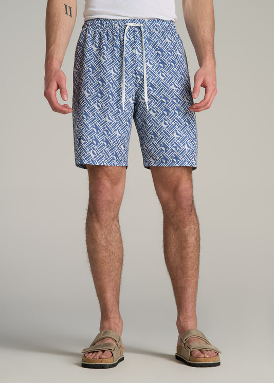 Volley Swim Shorts for Tall Men in Mid Blue Abstract