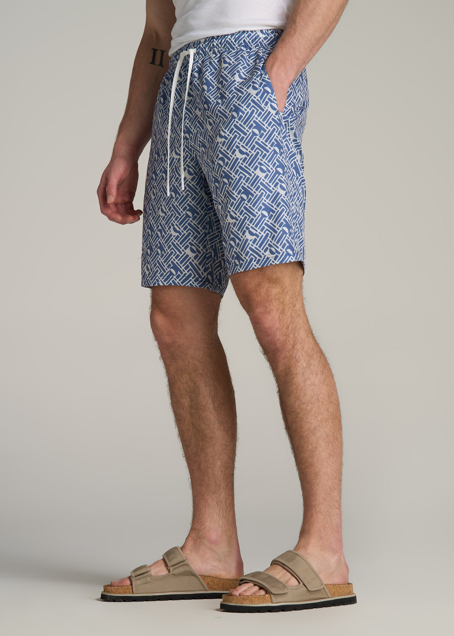 Volley Swim Shorts for Tall Men in Mid Blue Abstract