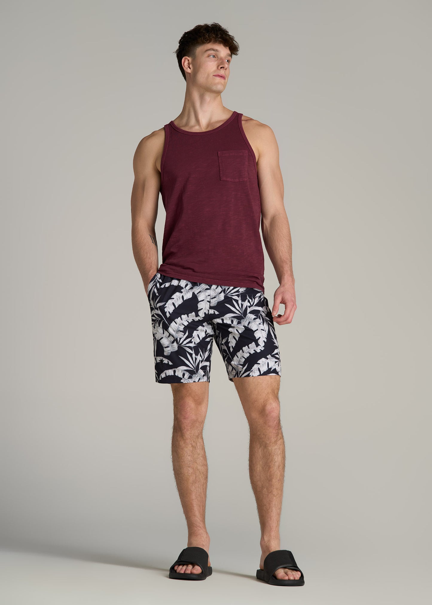 Volley Swim Shorts for Tall Men in White Palm