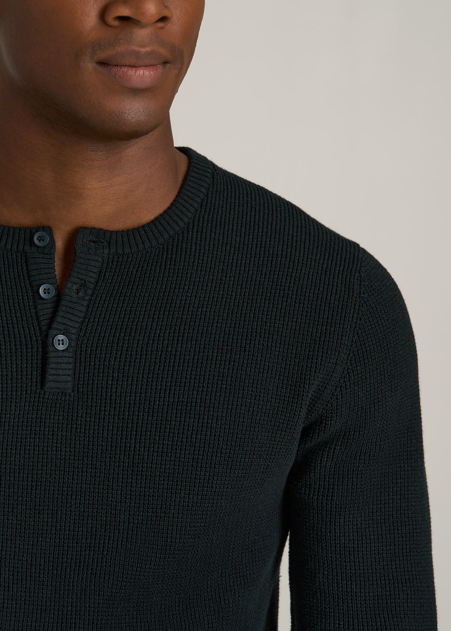 Waffle Knit Henley Sweater for Tall Men in Midnight Green