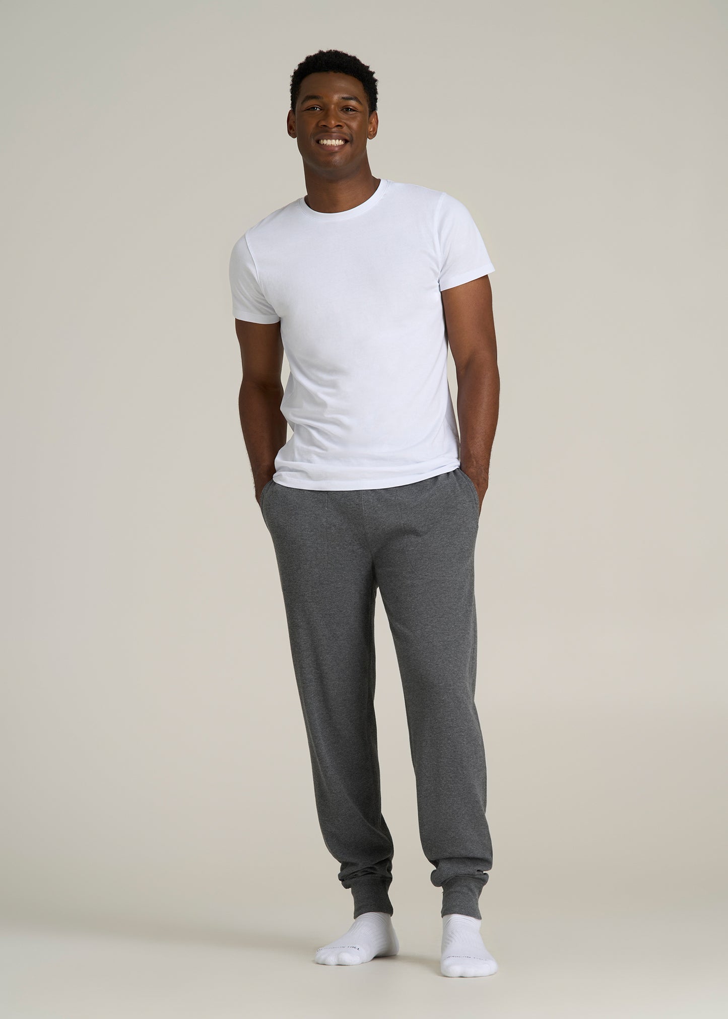 Waffle-Knit Lounge Jogger for Tall Men in Stone Grey Mix