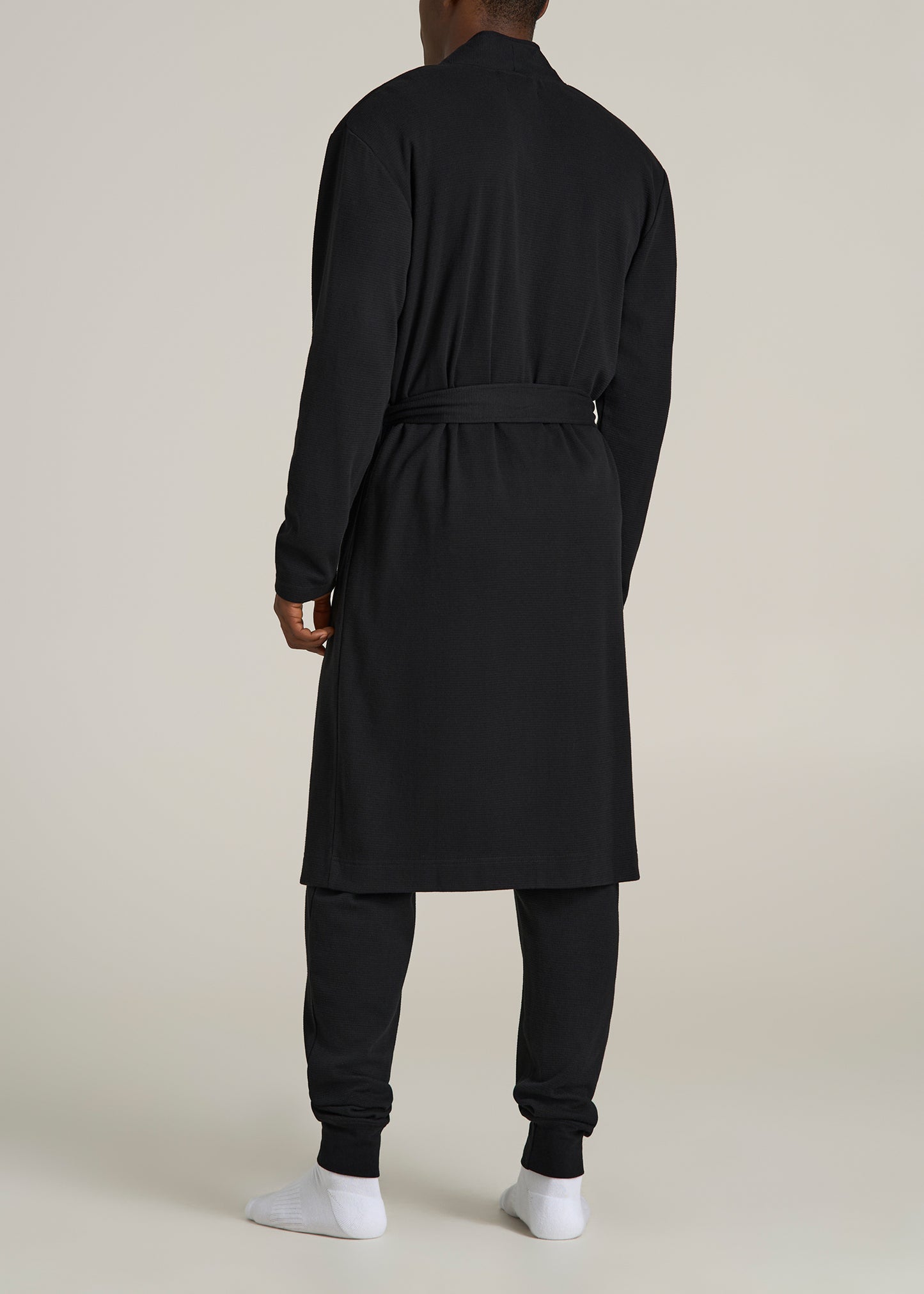 Waffle-Knit Lounge Robe for Tall Men in Black