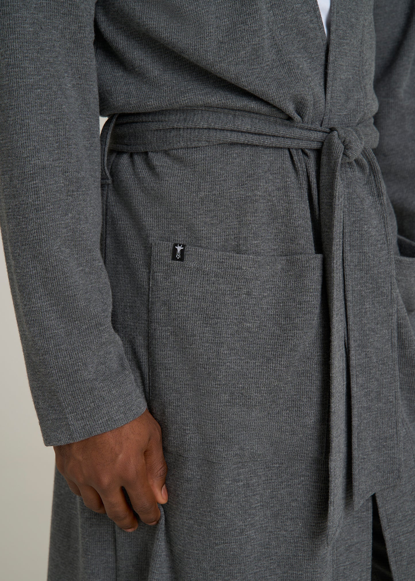 Waffle-Knit Lounge Robe for Tall Men in Stone Grey Mix