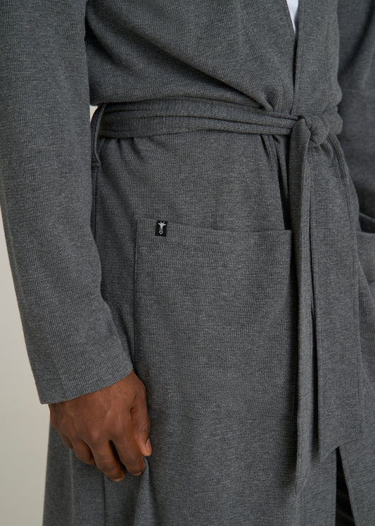 Waffle-Knit Lounge Robe for Tall Men in Stone Grey Mix