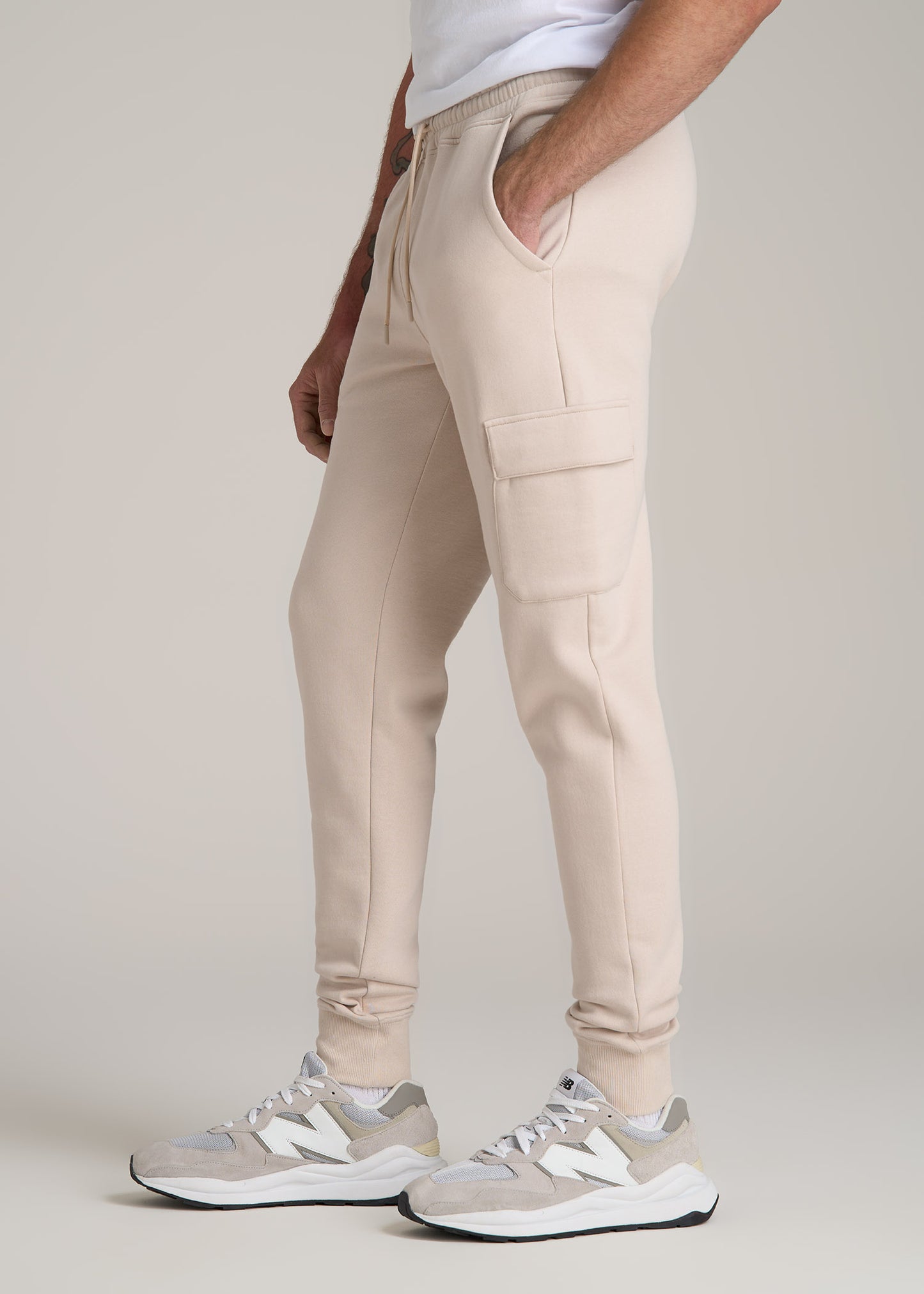 Wearever Fleece Cargo Jogger For Tall Men in Light Stone