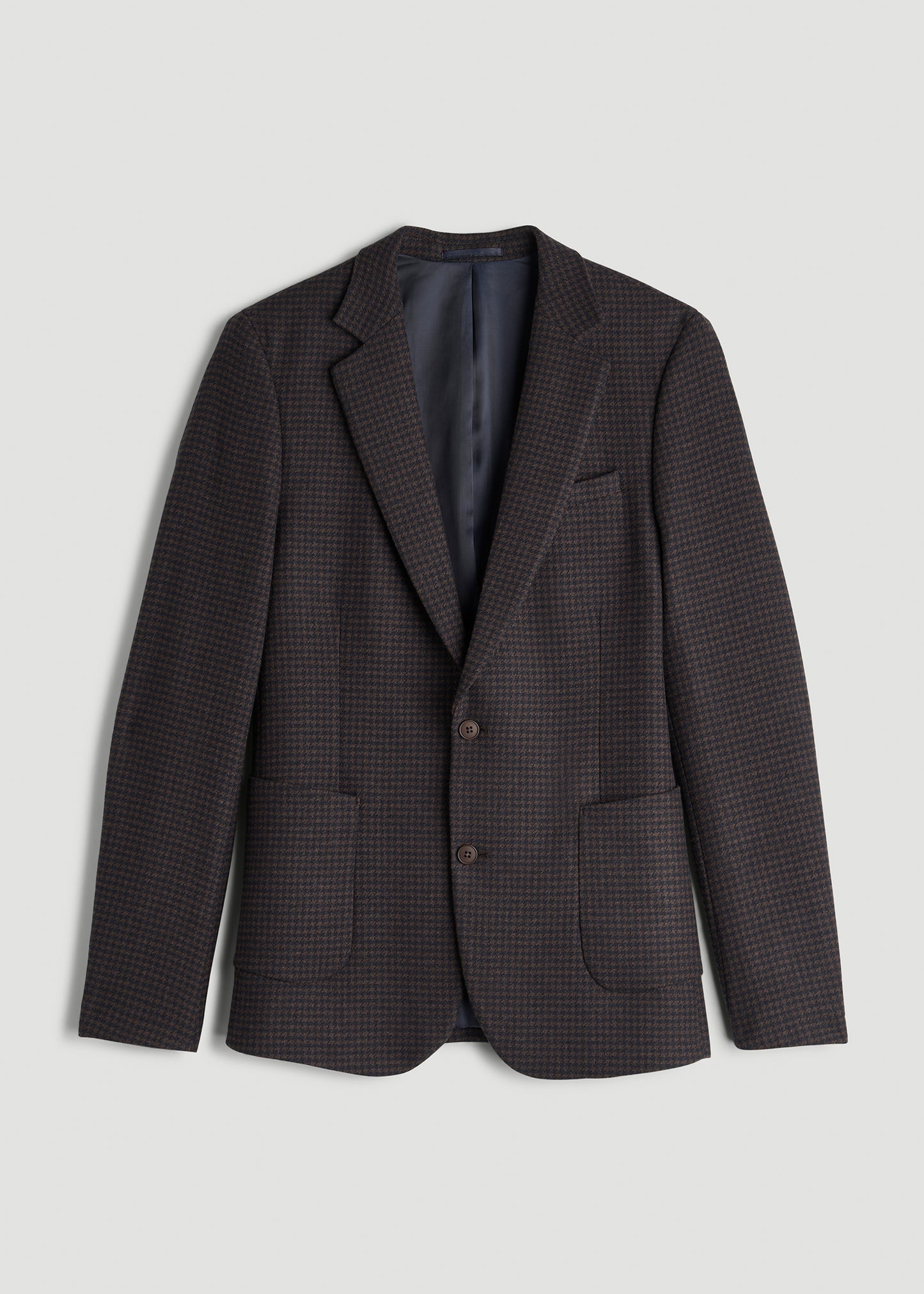 Wool Blend Blazer for Tall Men in Indigo and Brown Houndstooth