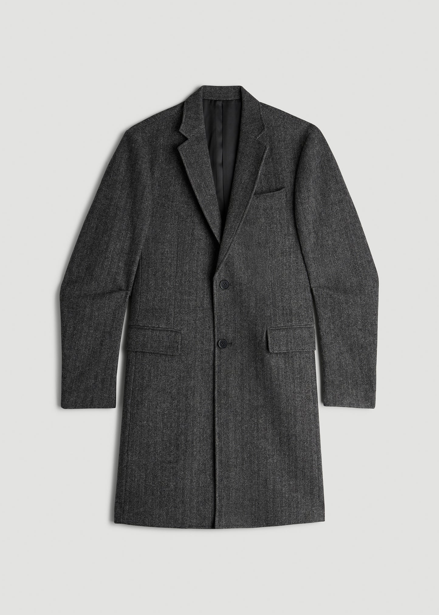 Wool Coat for Tall Men in Grey and Black Herringbone