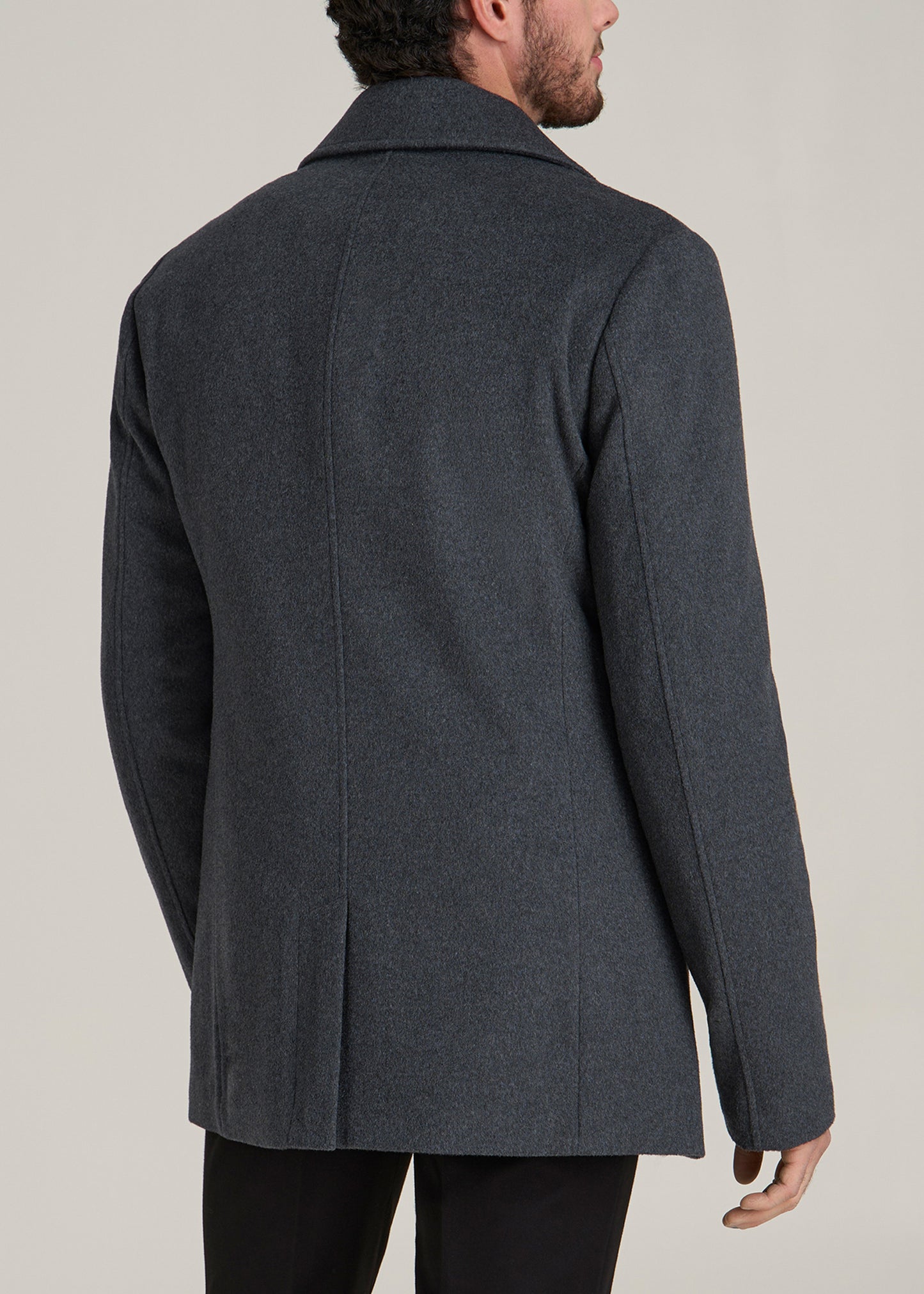 Double-Breasted Wool Peacoat for Tall Men in Dark Grey Mix