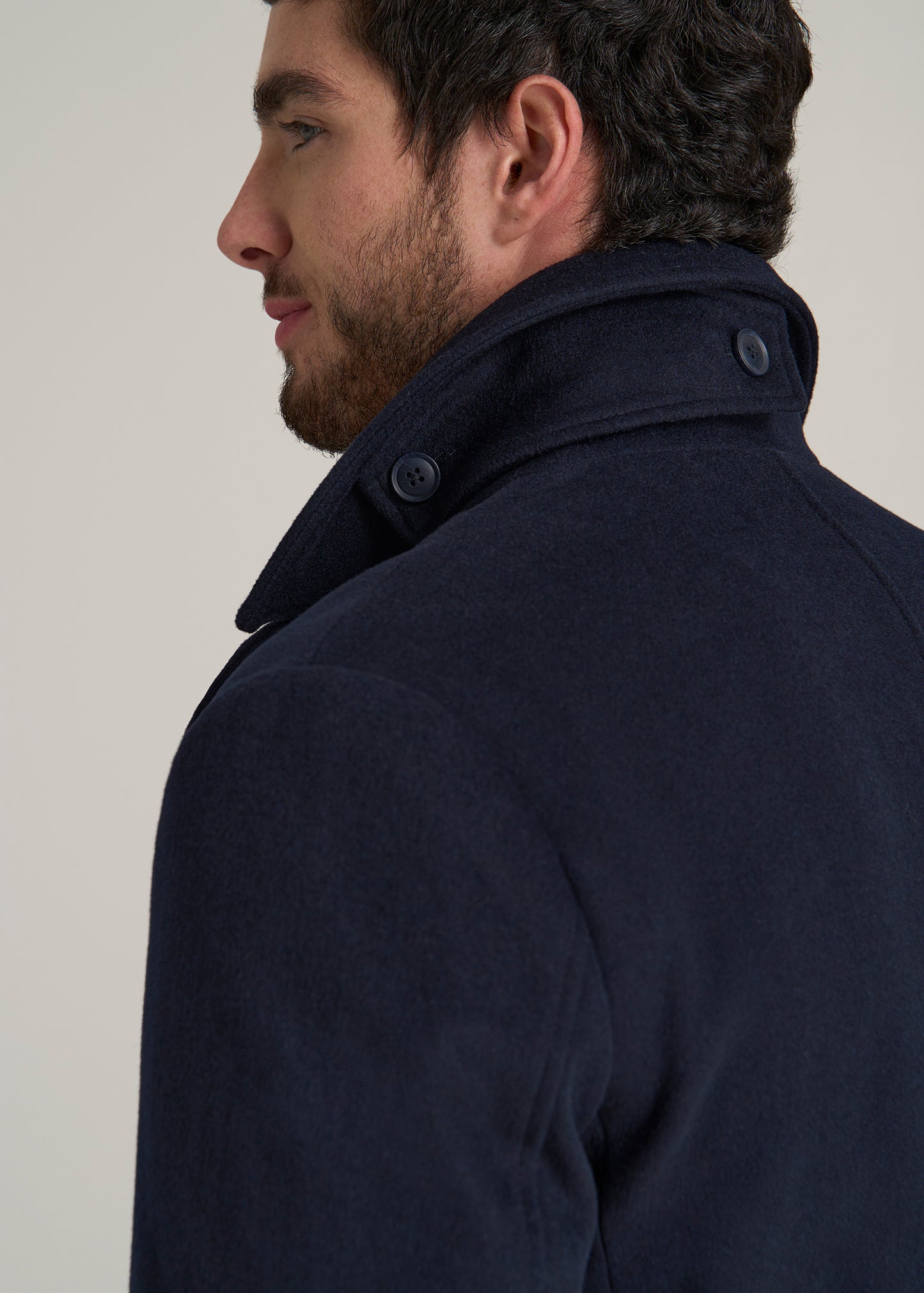 Double-Breasted Wool Peacoat for Tall Men in Deep Navy