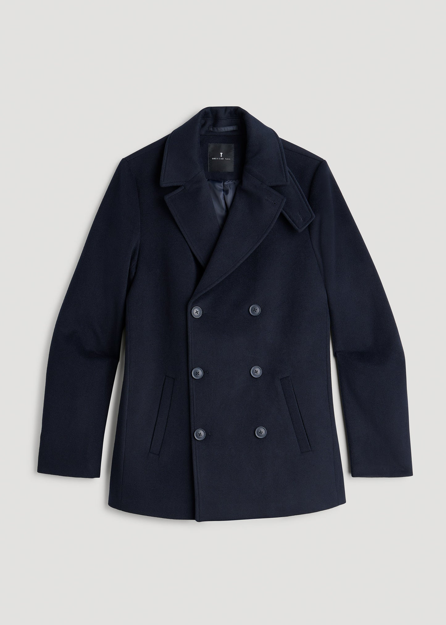 Double-Breasted Wool Peacoat for Tall Men in Deep Navy