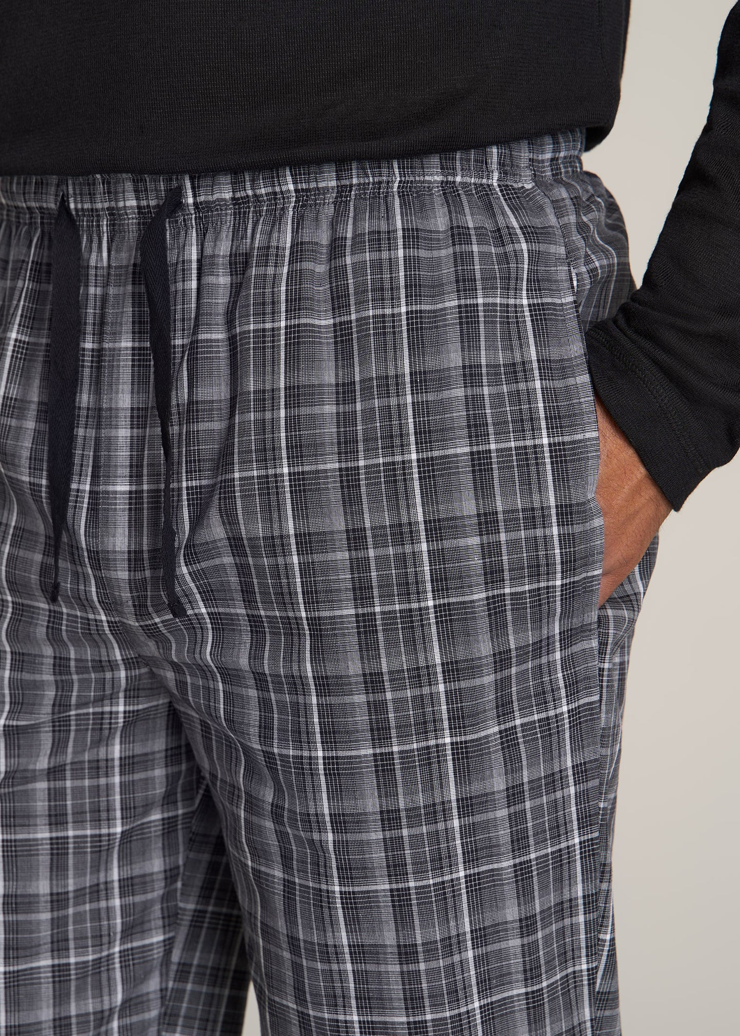 American-Tall-Men-Woven-Pajama-Blue-Black-Grey-Plaid-detail