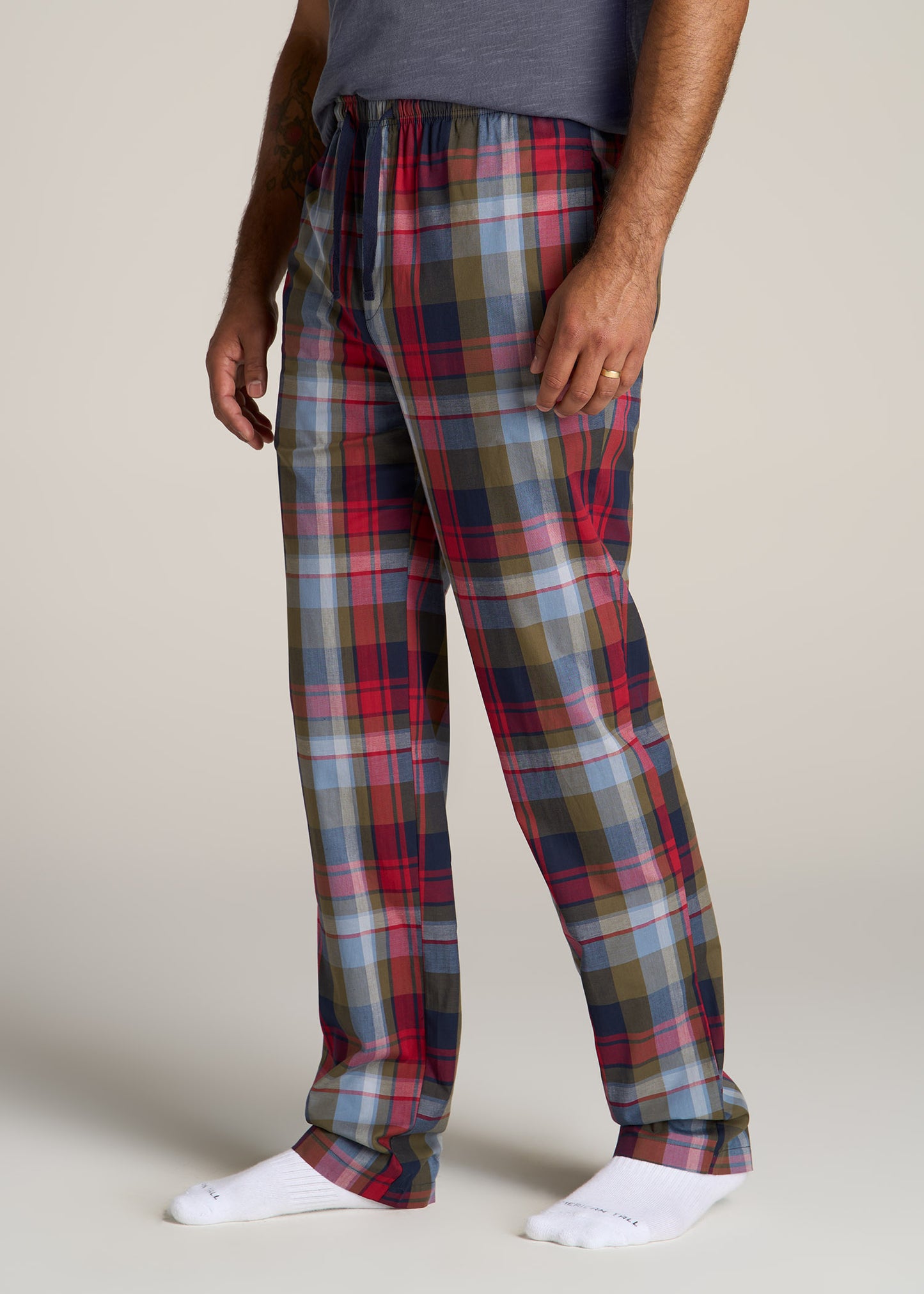 American-Tall-Men-Woven-Pajama-Blue-Green-Plaid-side