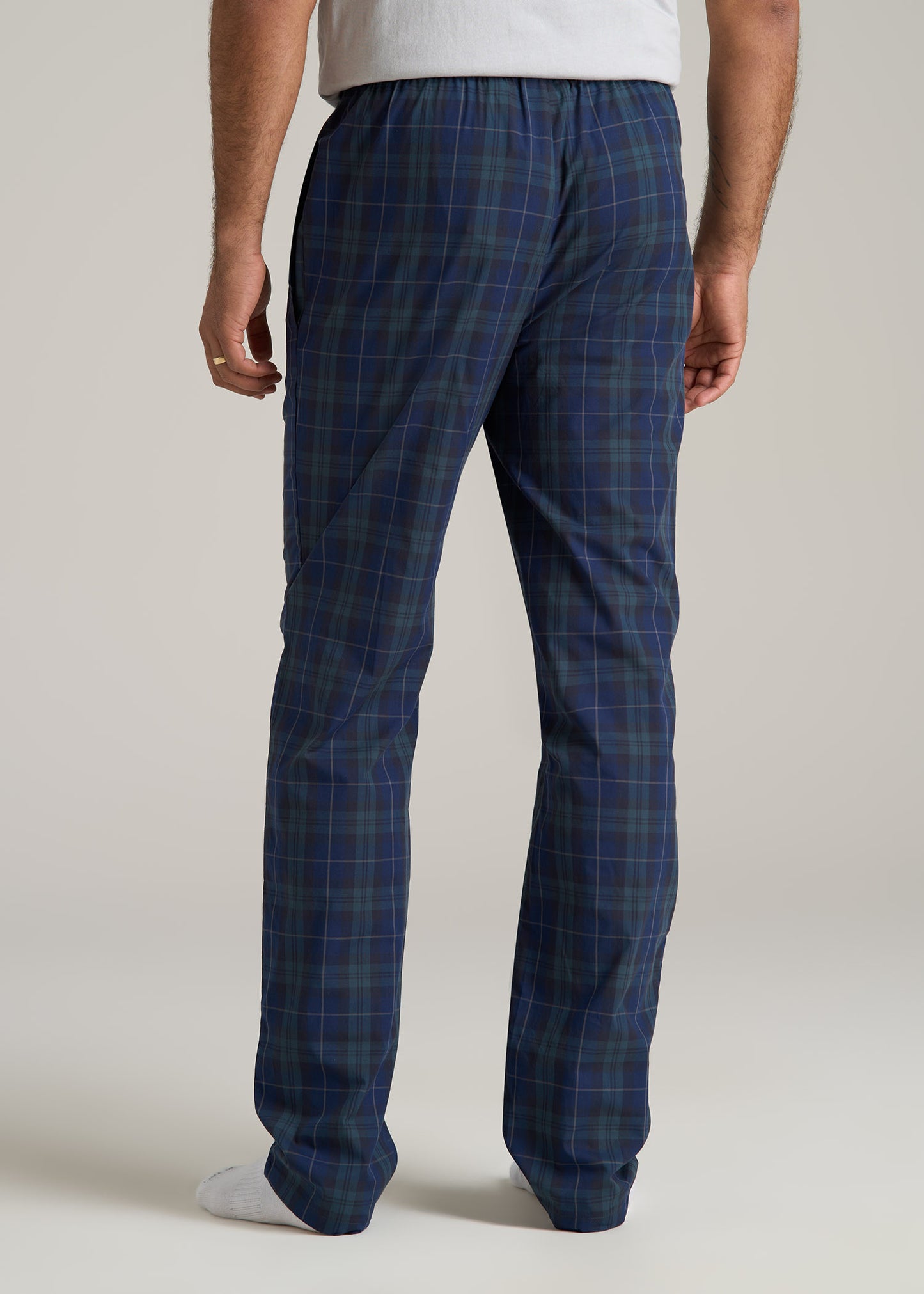 Woven Pajama Pants for Tall Men in Navy Tartan