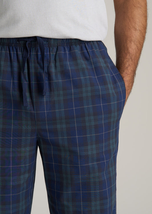 Woven Pajama Pants for Tall Men in Navy Tartan